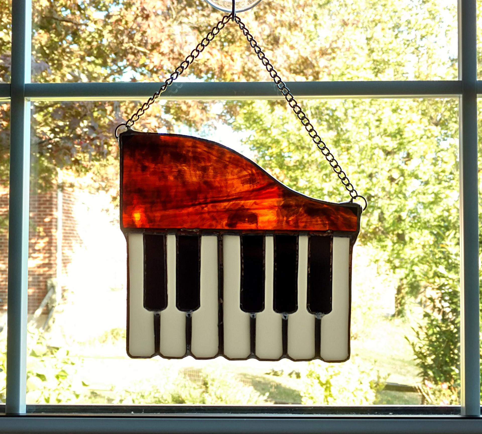 Stained Glass Piano Suncatcher, Available in Brown or Black