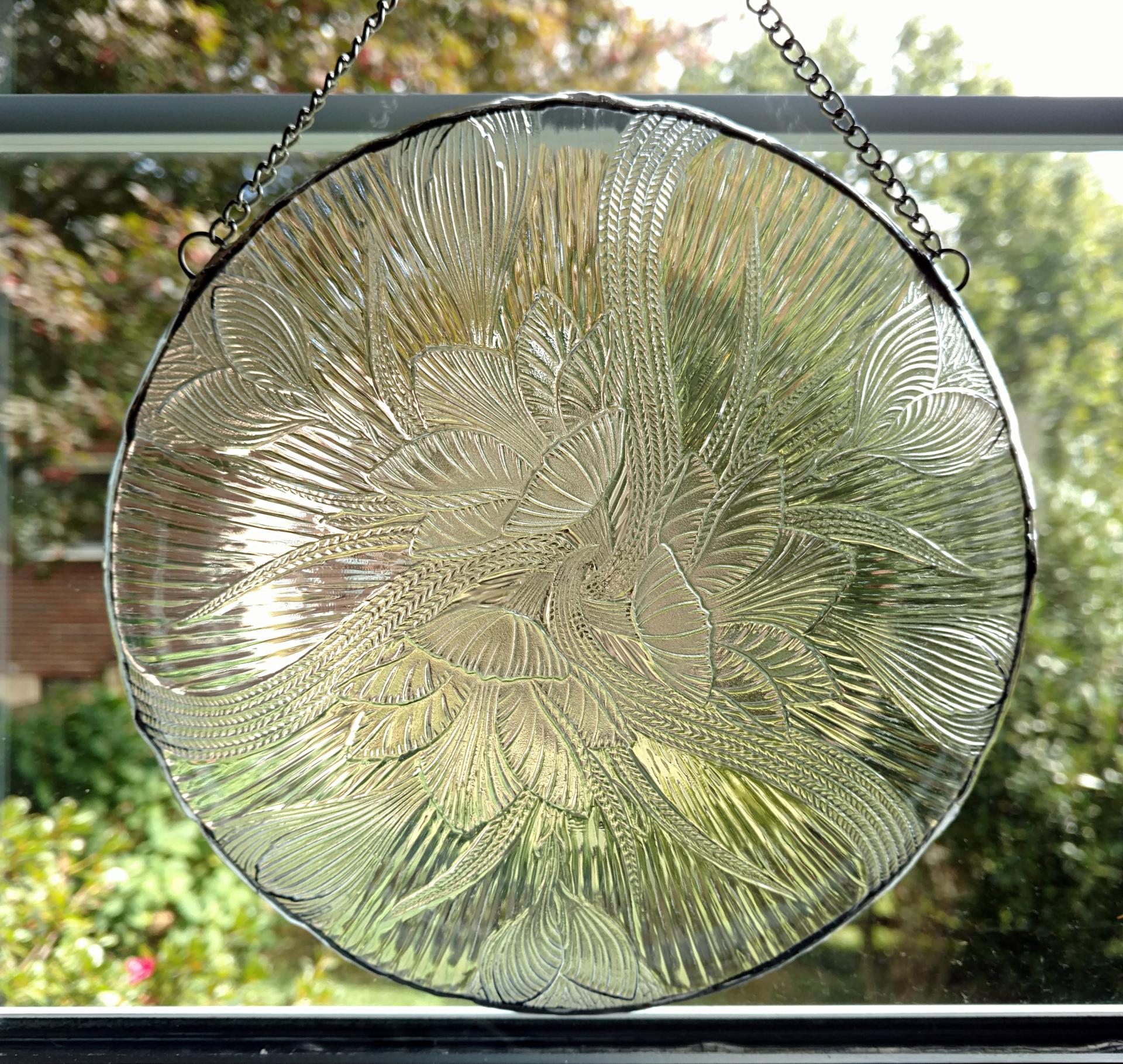 Vintage Glass Plate Window Hanging, Arcoroc Canterbury Pattern