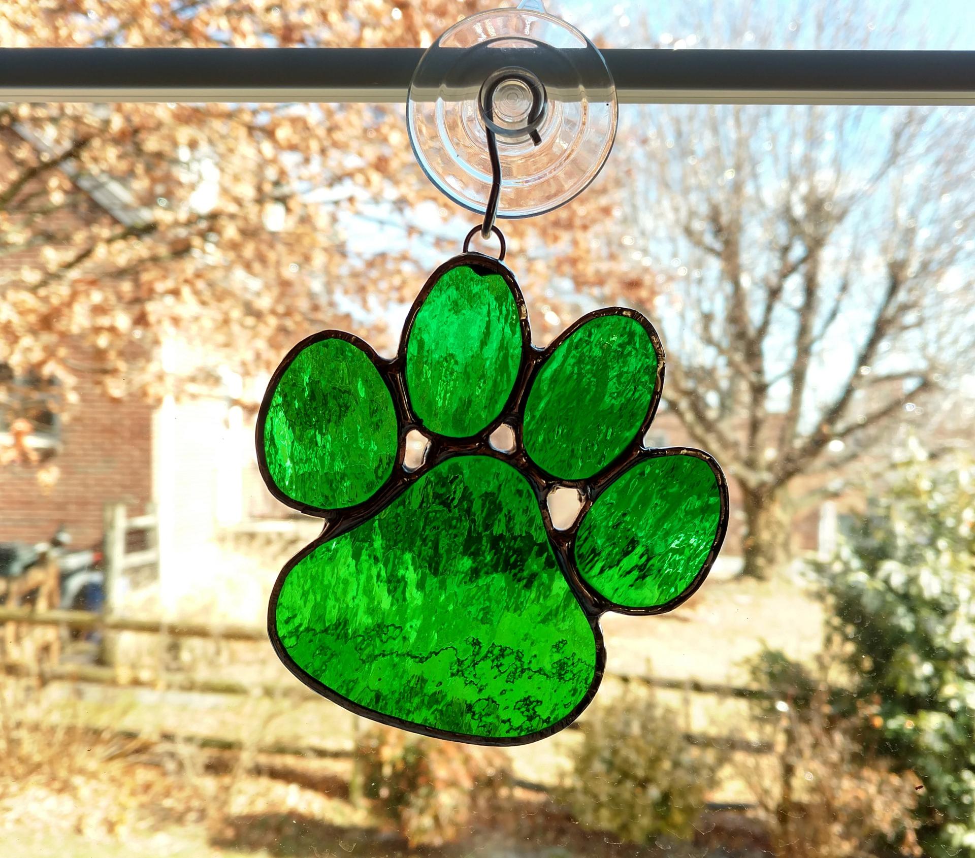 Stained Glass Paw Print Suncatcher, Green