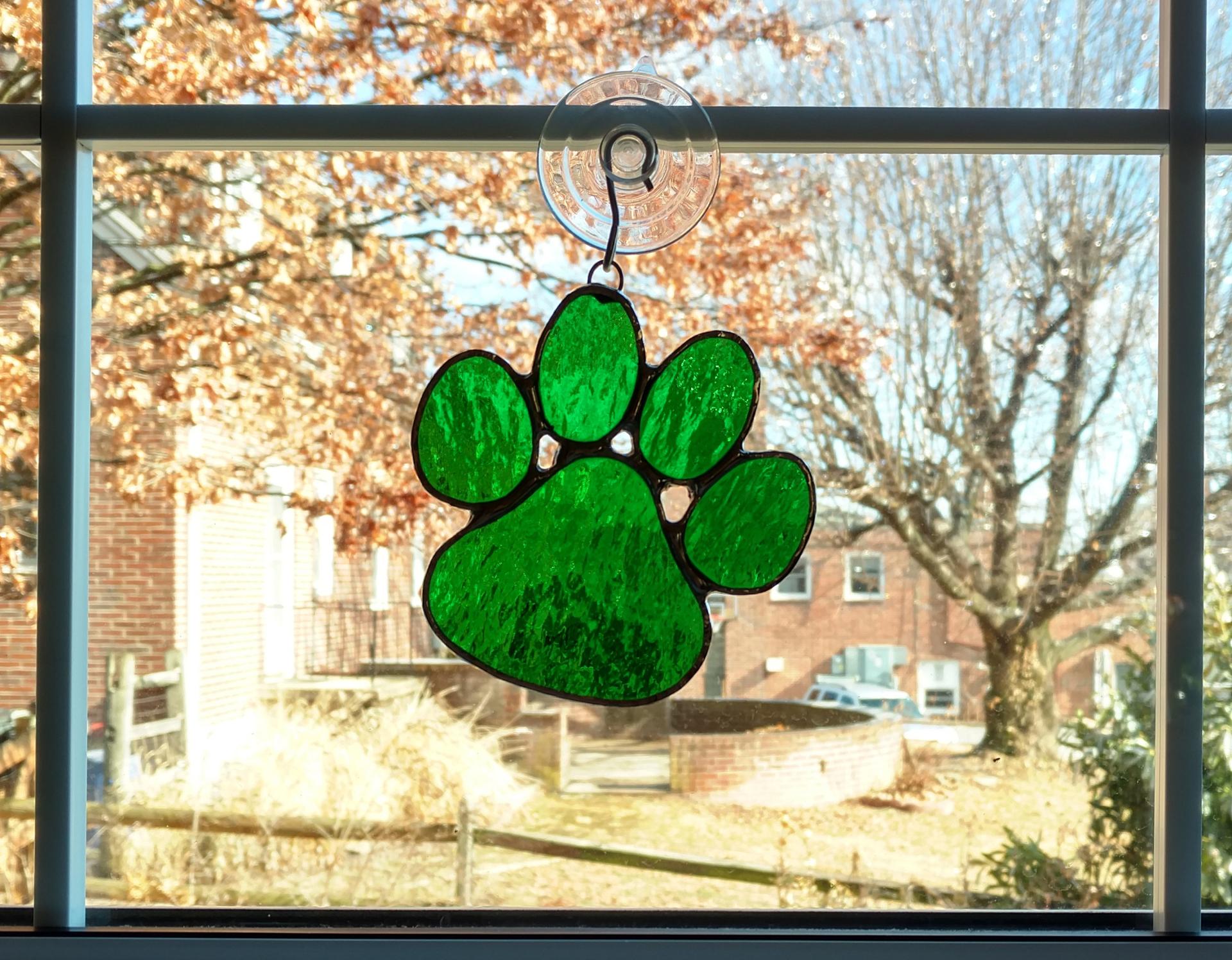 Stained Glass Paw Print Suncatcher, Green