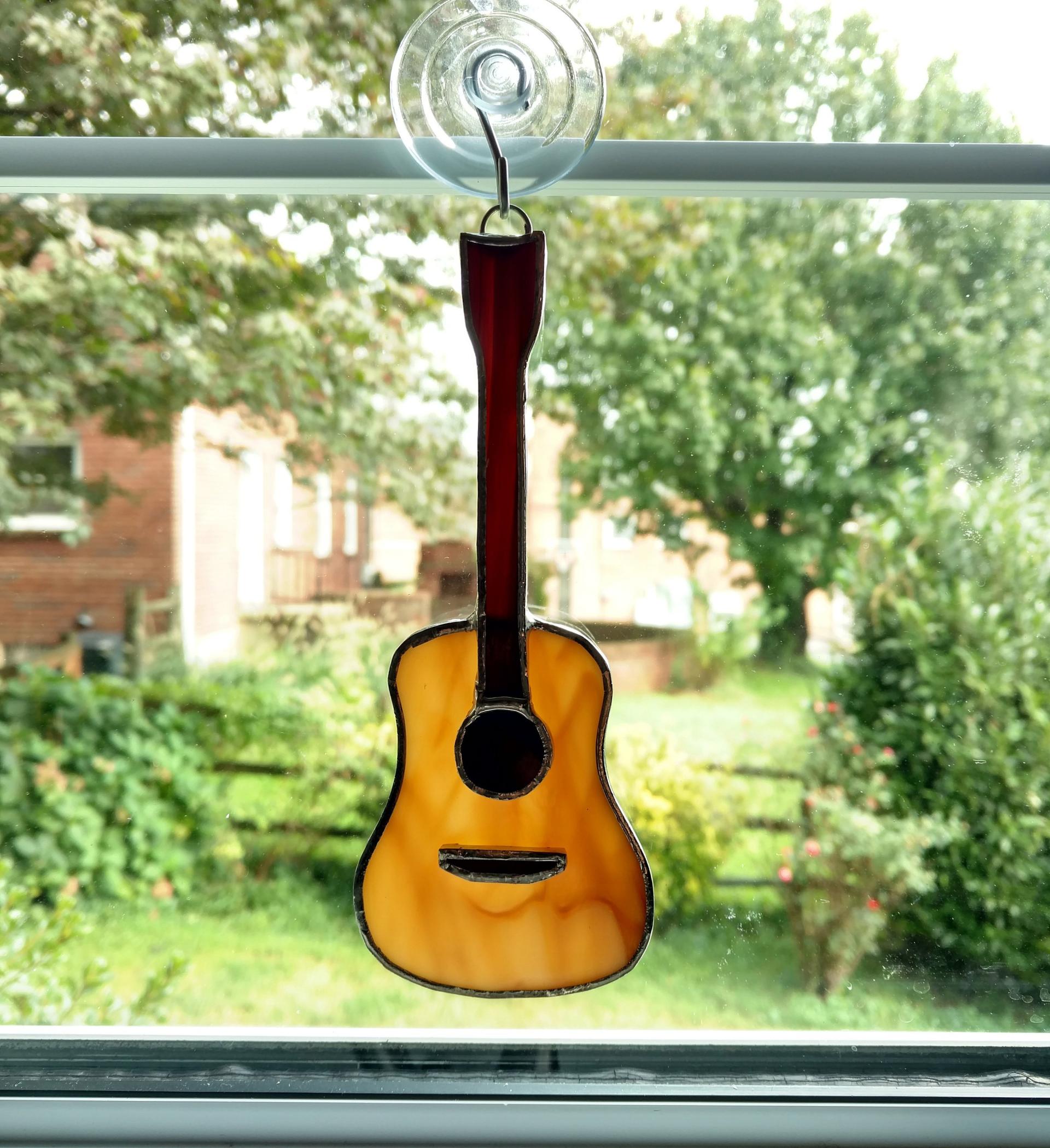 Stained Glass Guitar Suncatcher