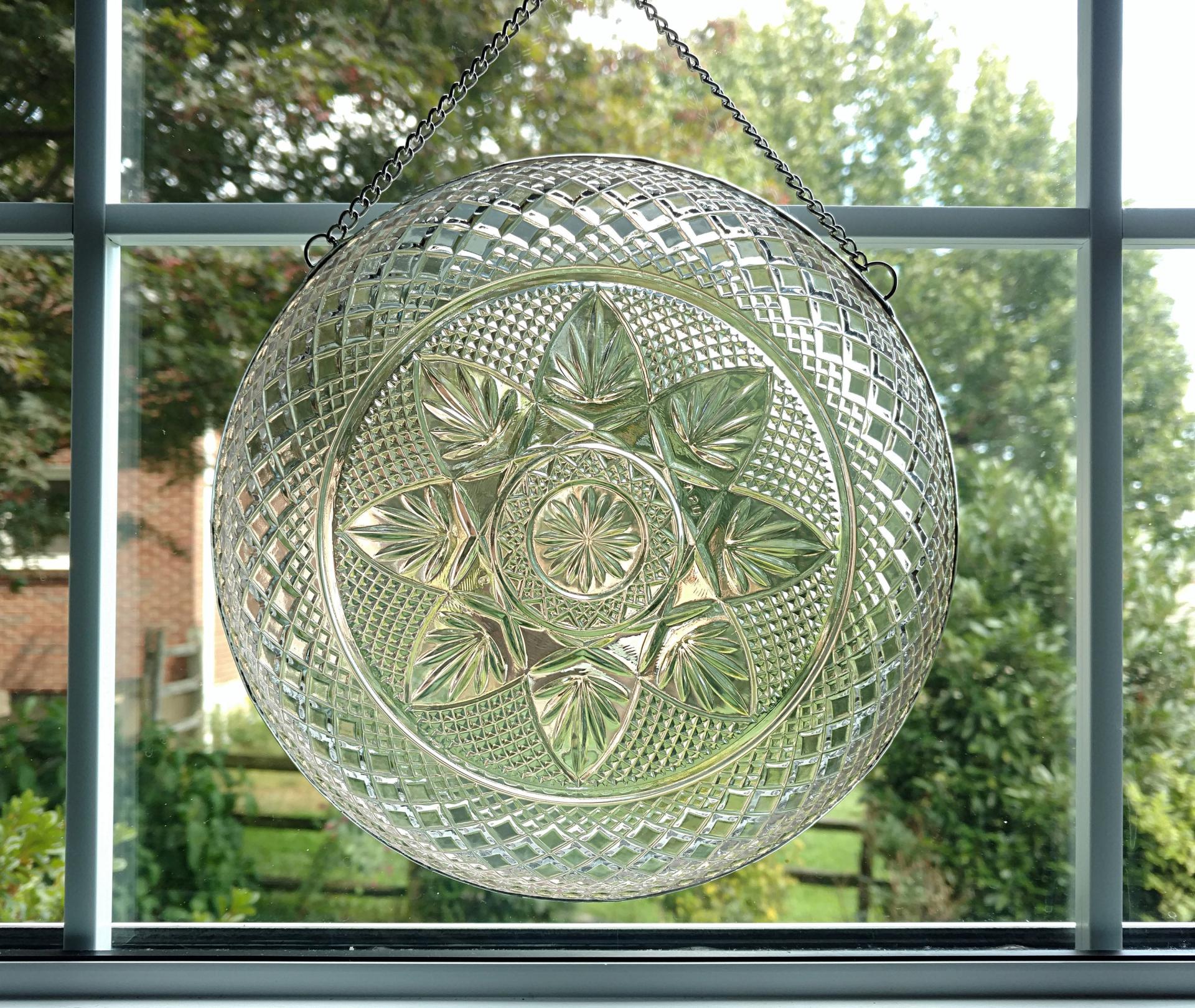 Vintage Glass Plate Window Hanging, Cristal D'Arques Durand Clear