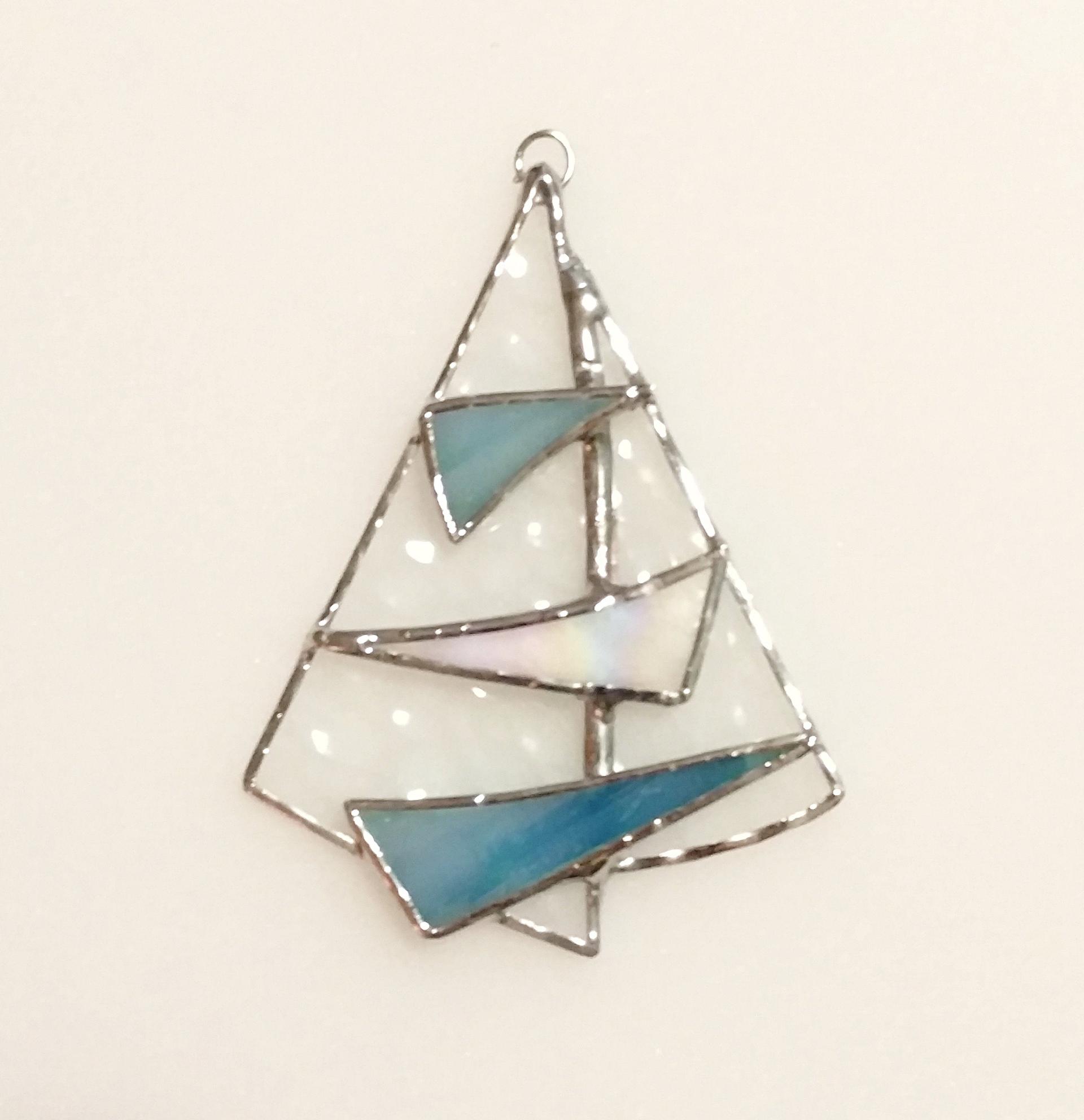 Abstract Sailboat Stained Glass Suncatcher, Iridescent Glass Sculpture