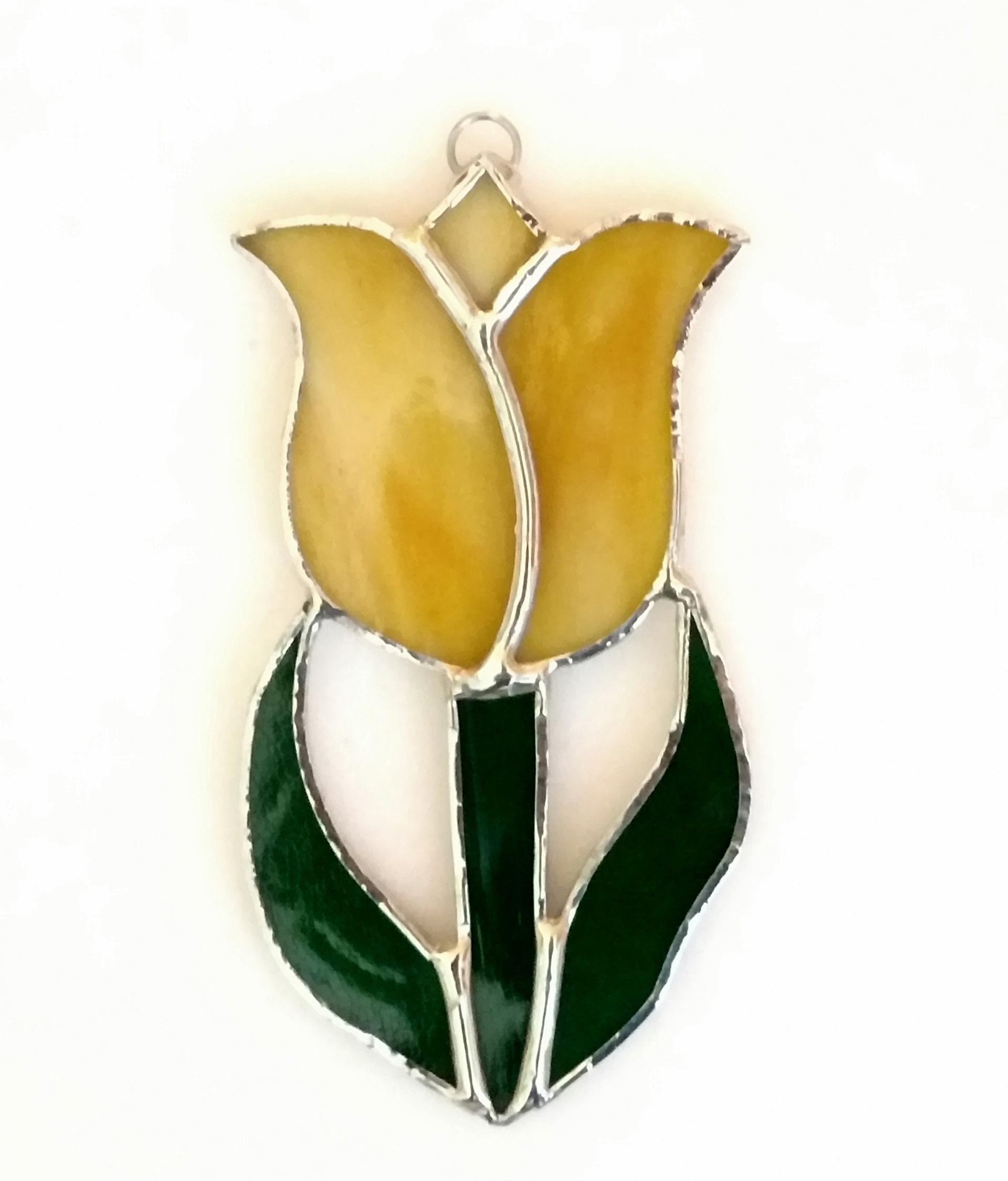 Stained Glass Tulip Suncatcher, Yellow Tulip, Flower Suncatcher ...