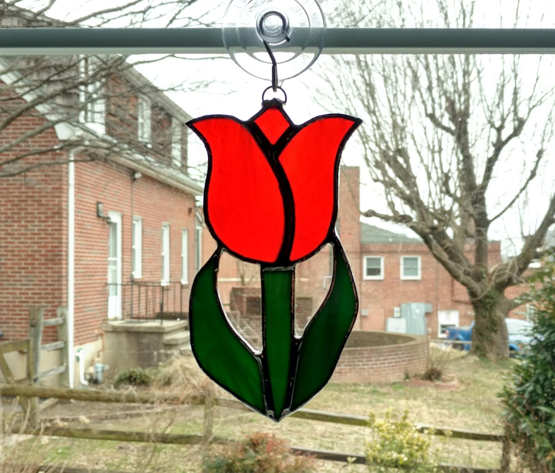 Stained Glass Tulip Suncatcher, Red Tulip, Flower Suncatcher