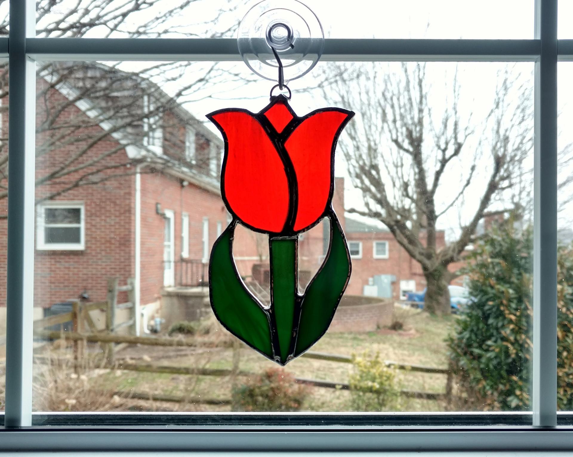 Stained Glass Tulip Suncatcher, Red Tulip, Flower Suncatcher