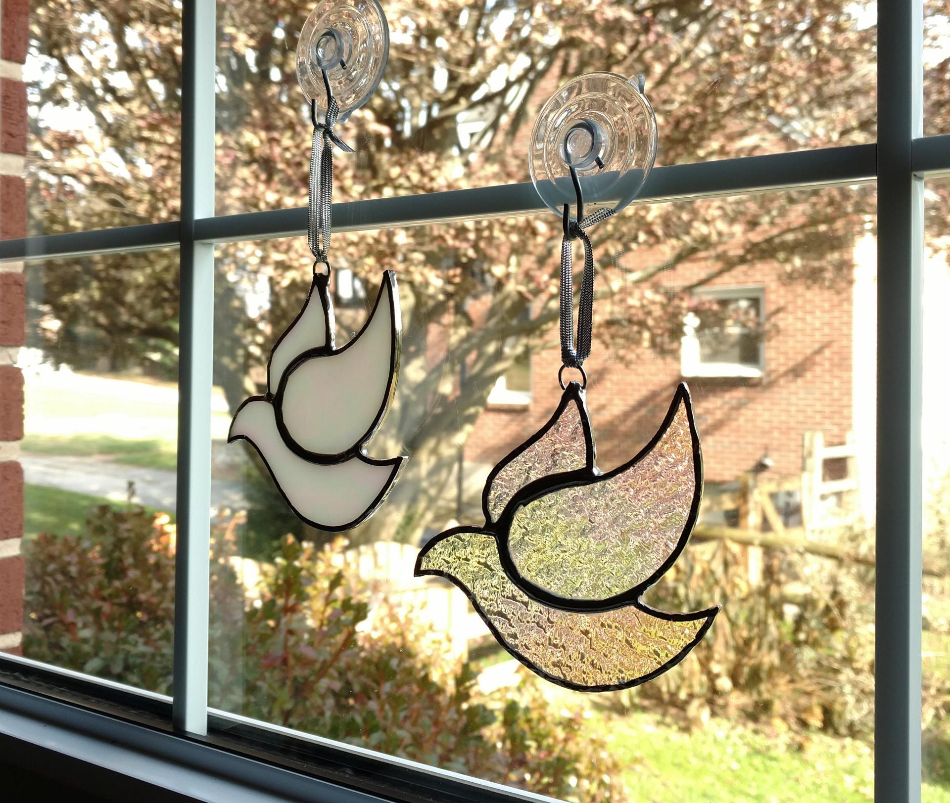 Stained Glass Dove Suncatcher, Iridescent Glass