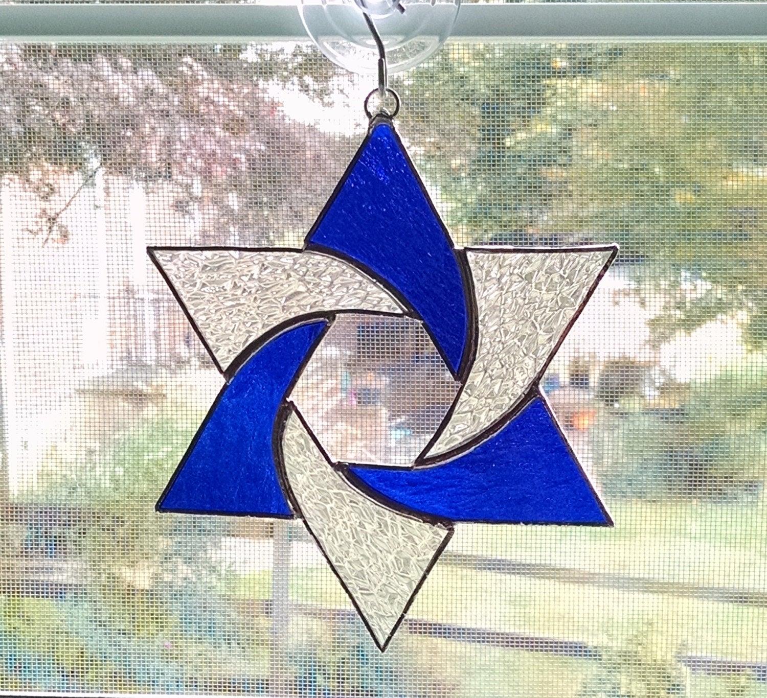Star of David Stained Glass Suncatcher, Custom Colors Available