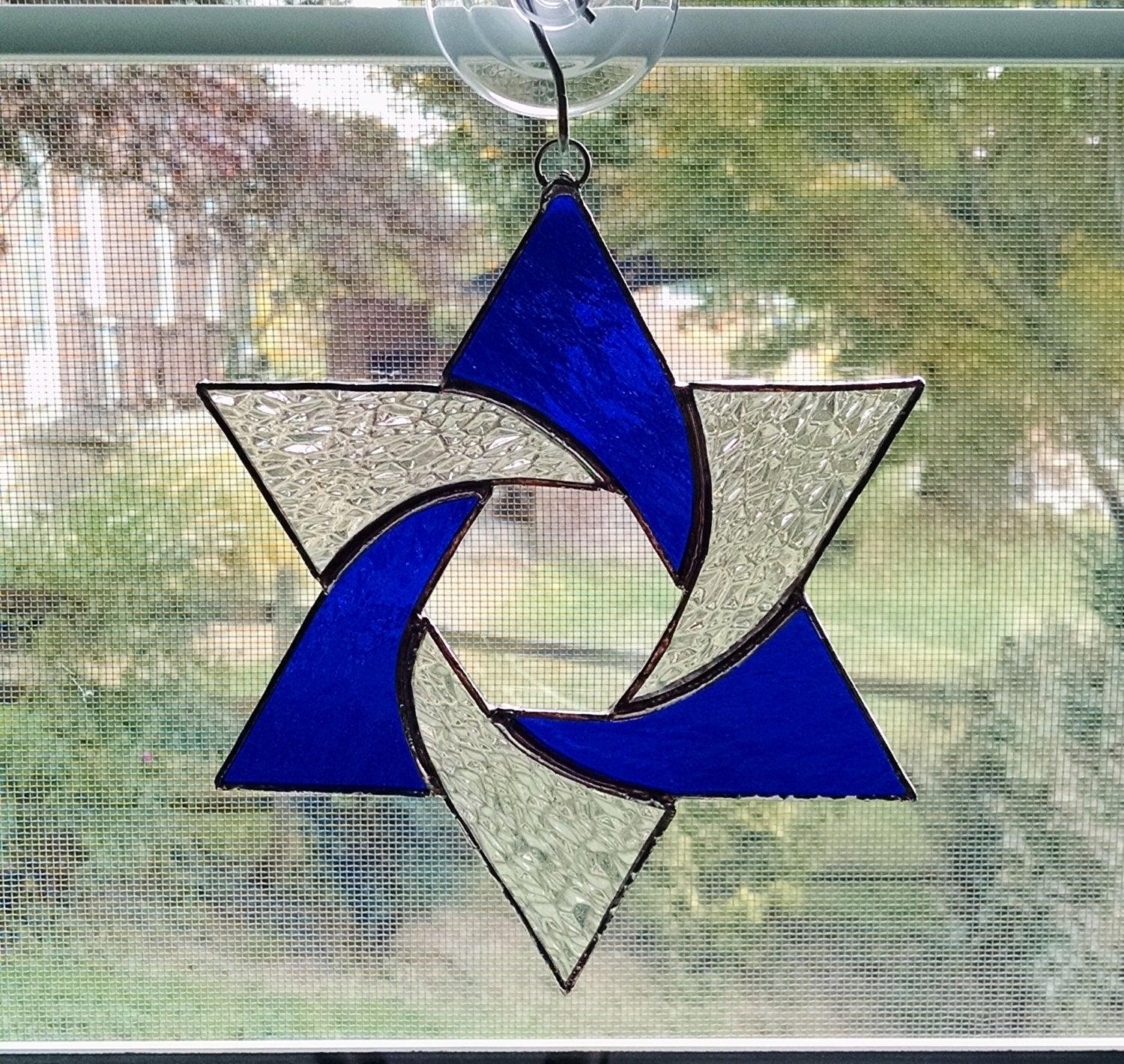 Star of David Stained Glass Suncatcher, Custom Colors Available