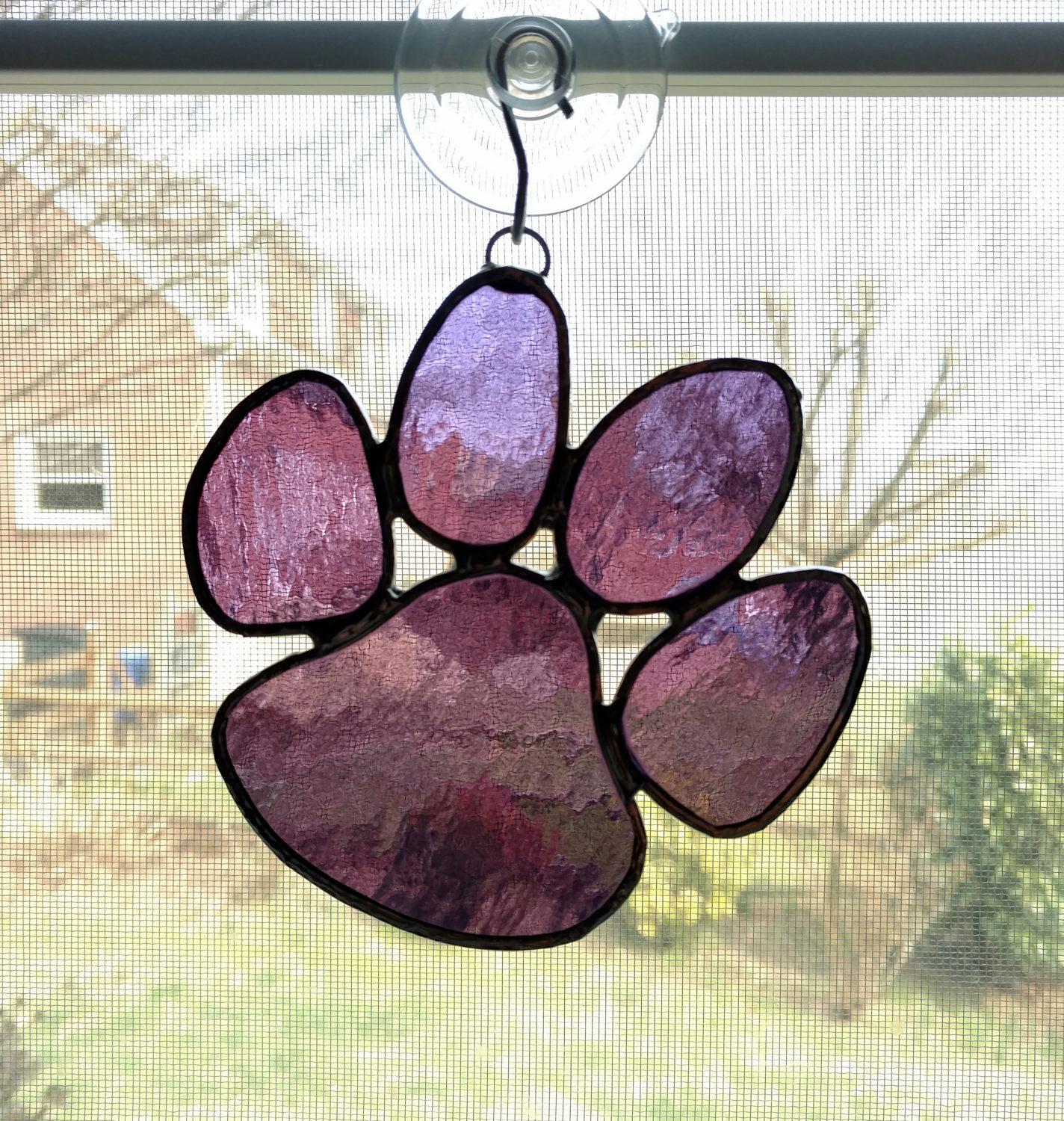 Stained Glass Paw Print Suncatcher, Purple