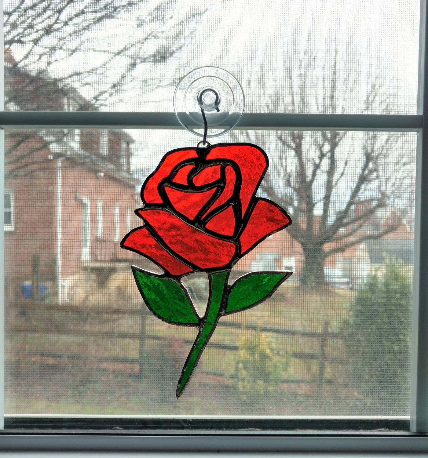 Red Rose Stained Glass Suncatcher