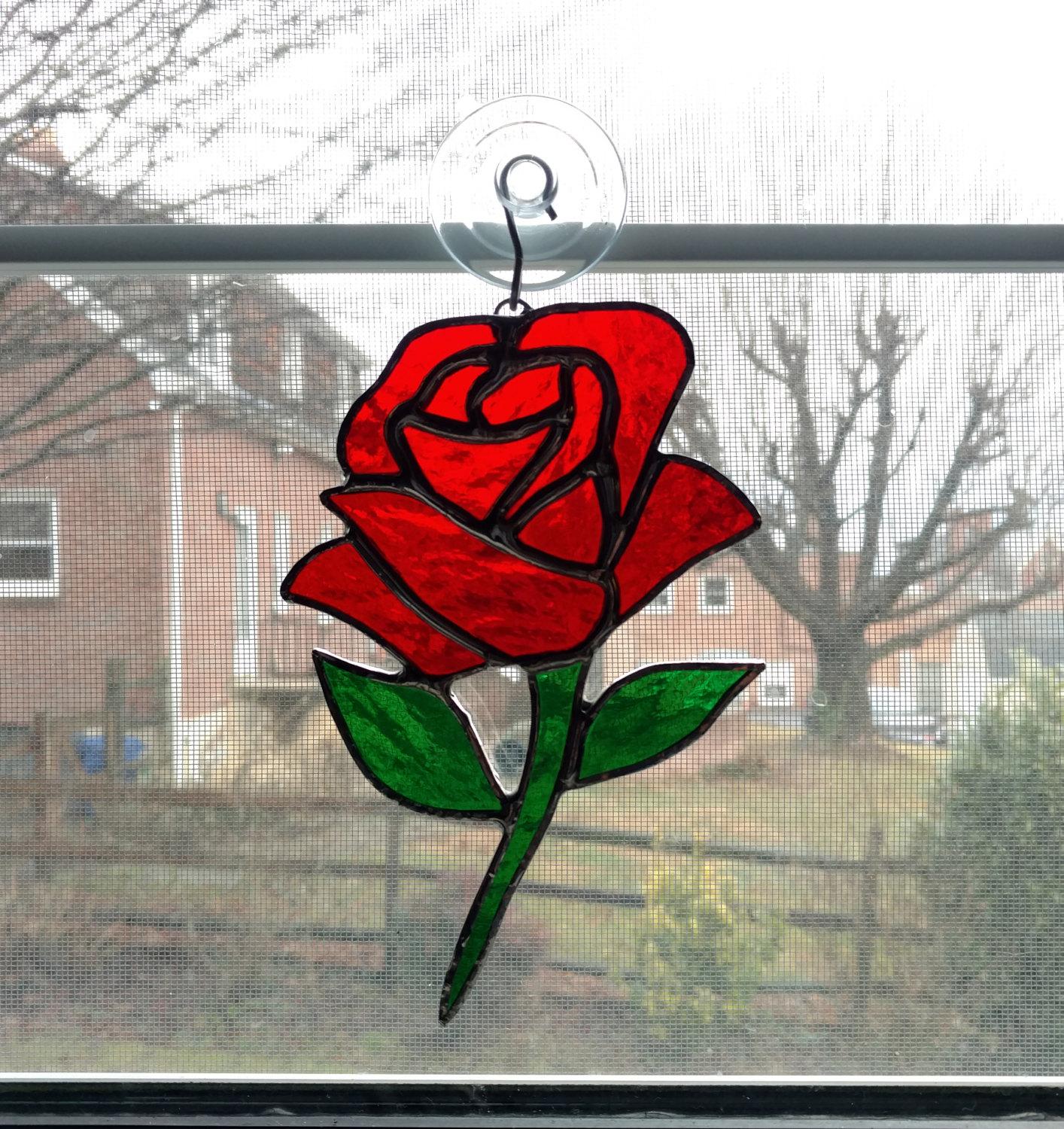 Red Rose Stained Glass Suncatcher