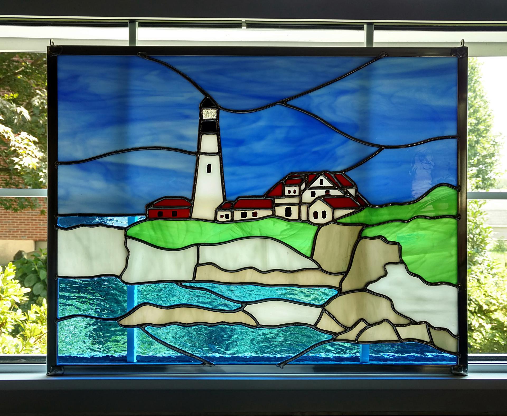 Maine Lighthouse Stained Glass Window Panel