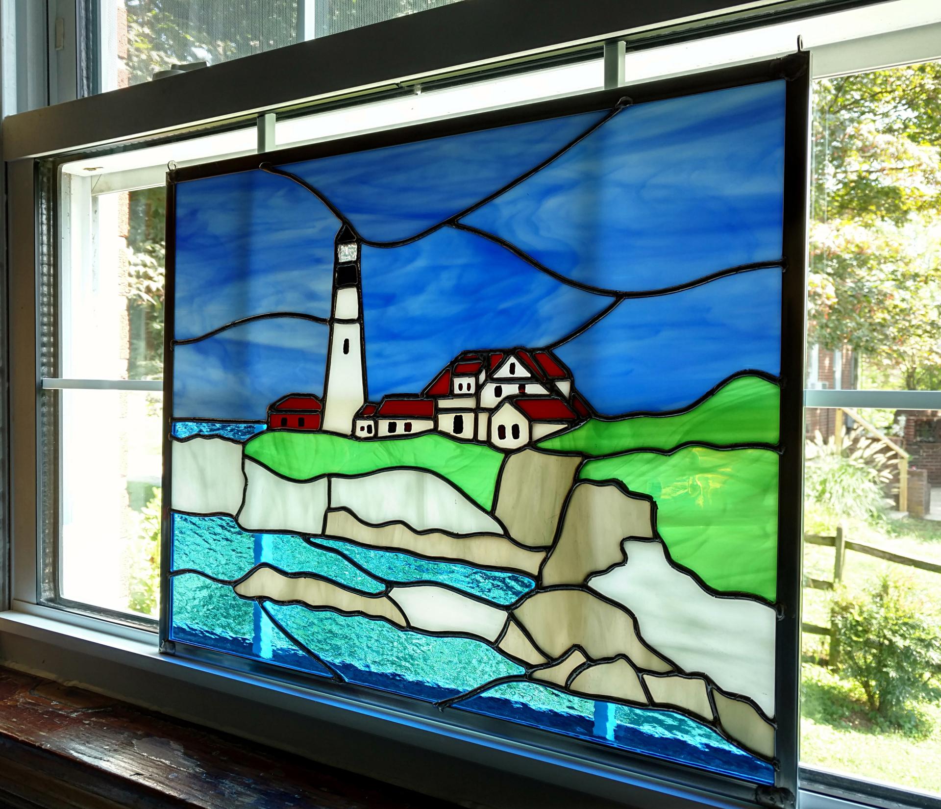 Maine Lighthouse Stained Glass Window Panel