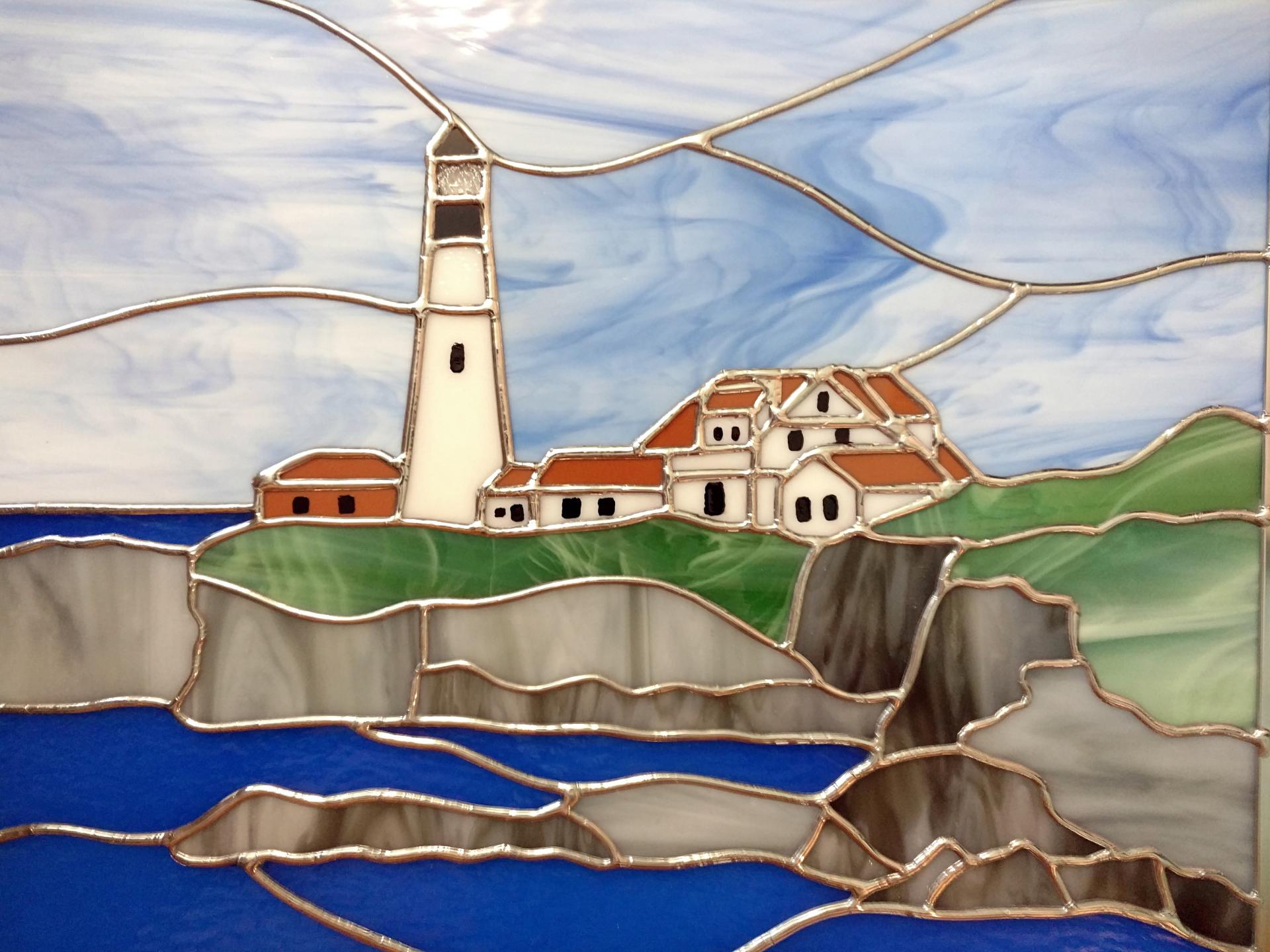 Maine Lighthouse Stained Glass Window Panel