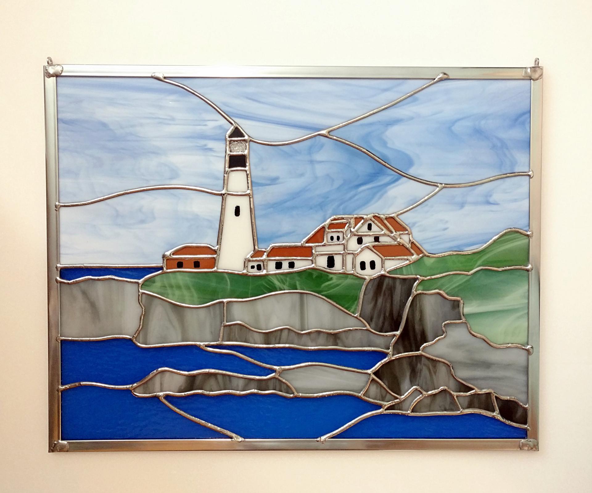 Maine Lighthouse Stained Glass Window Panel