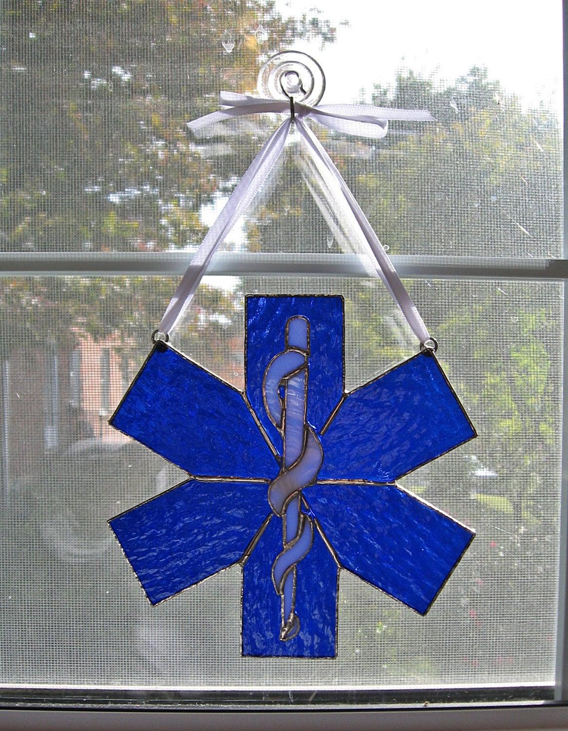 EMS Star of Life Stained Glass Suncatcher