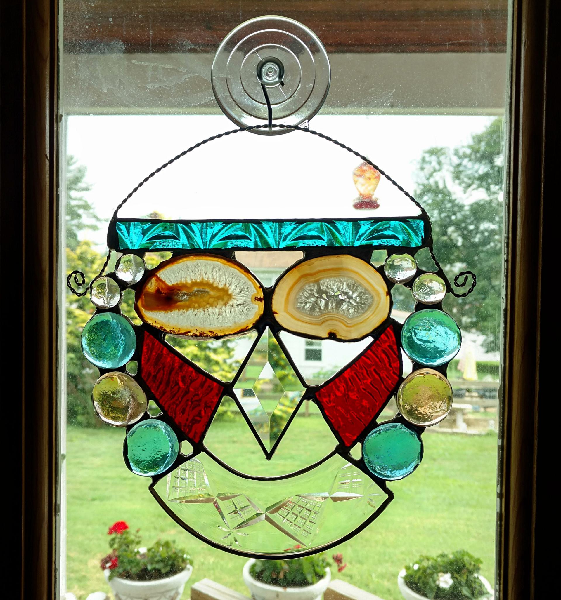 Mixed Media Abstract Stained Glass with Crystal Agate Geodes
