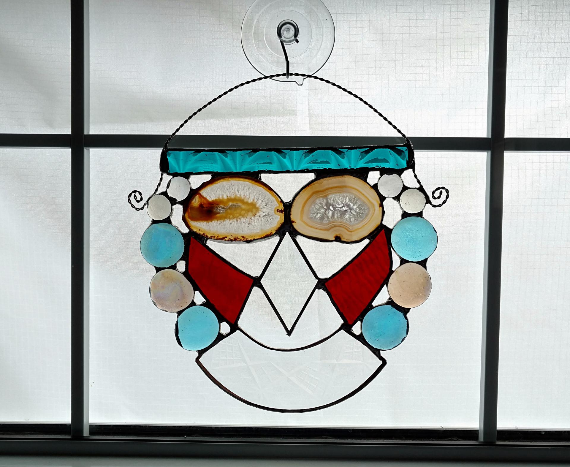 Mixed Media Abstract Stained Glass with Crystal Agate Geodes