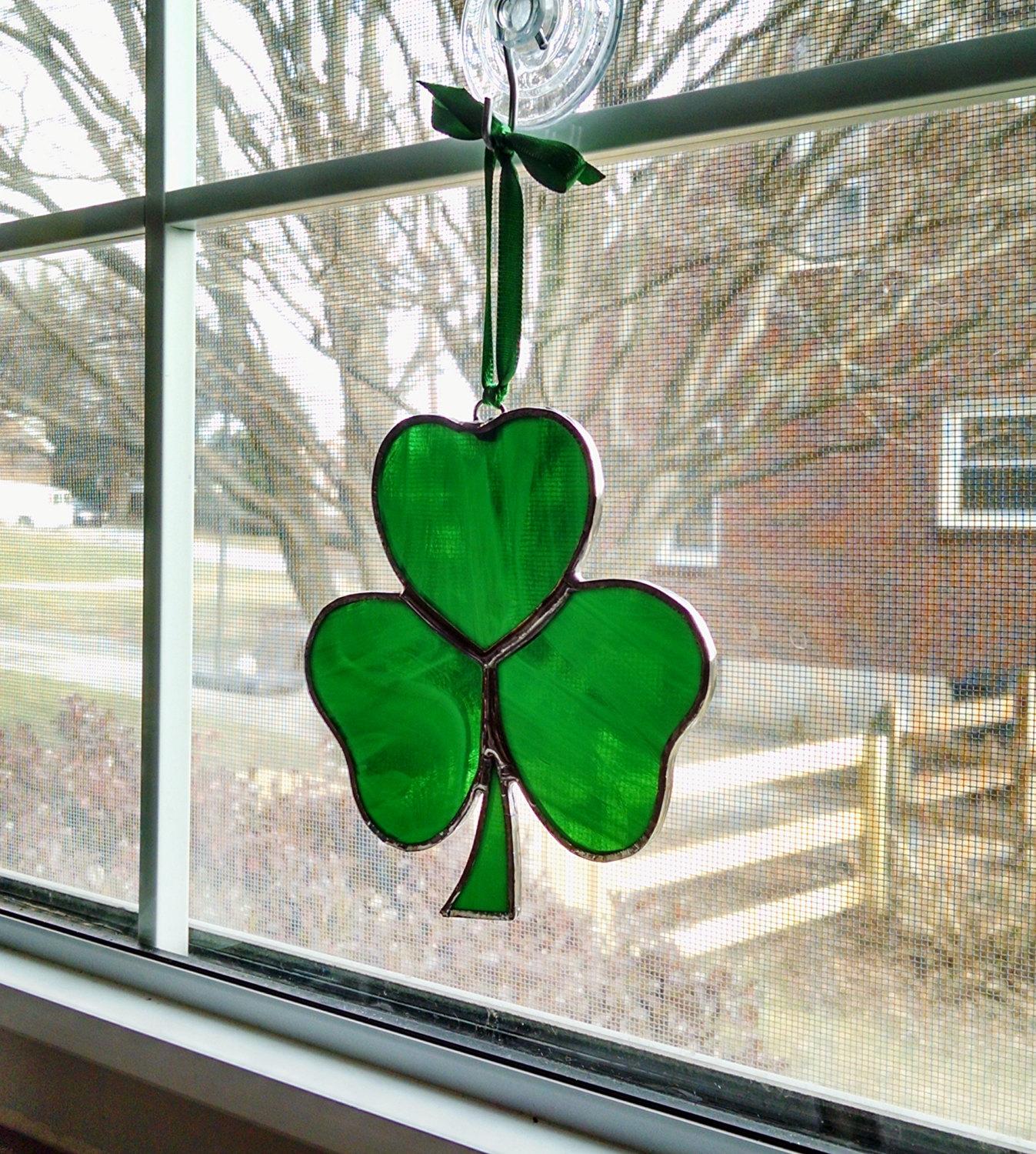 Irish St Patrick's Day Stained Glass window Sun catcher-SSB1026 Shamrock 