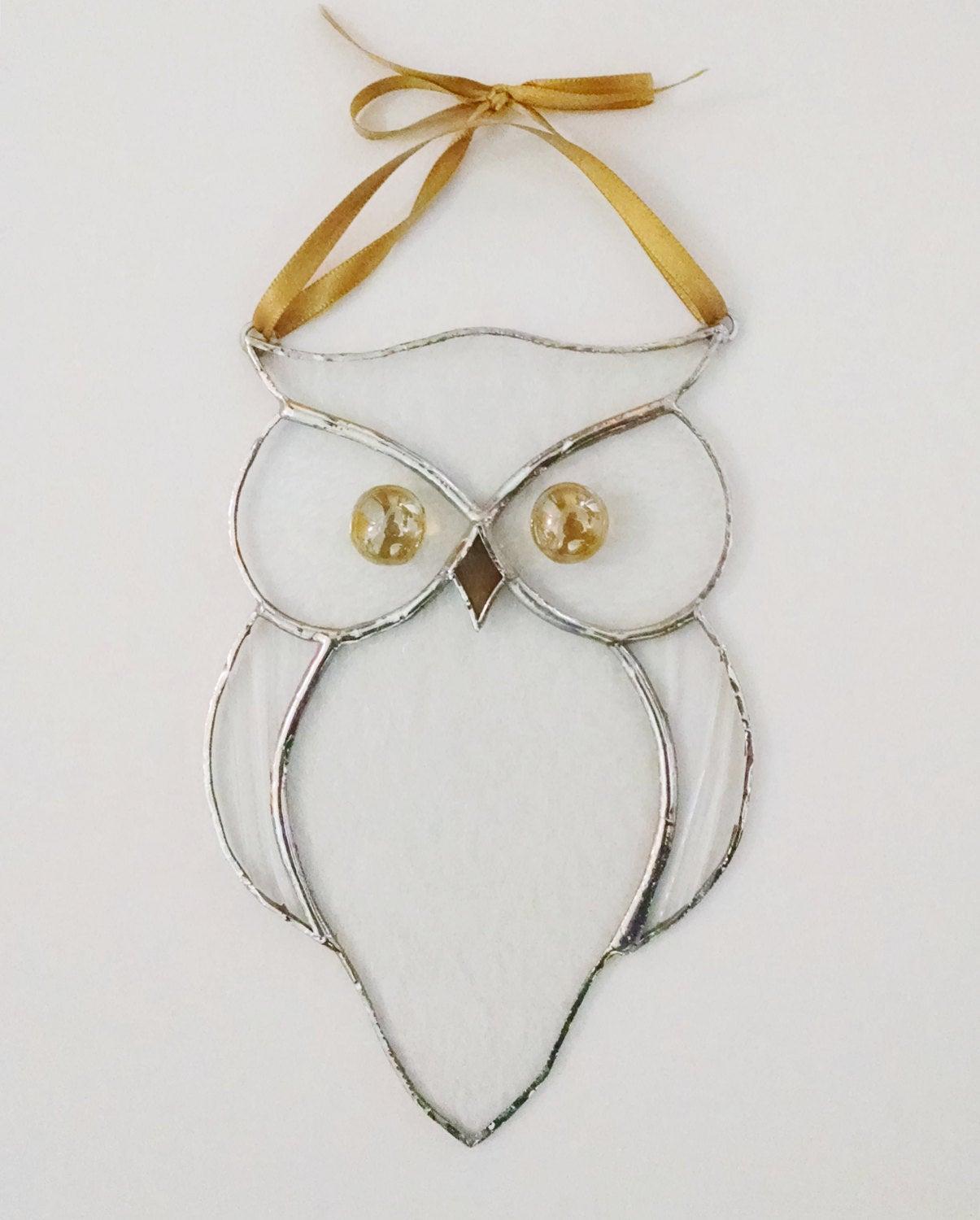 Clear Stained Glass Owl Suncatcher, Custom Colors Available