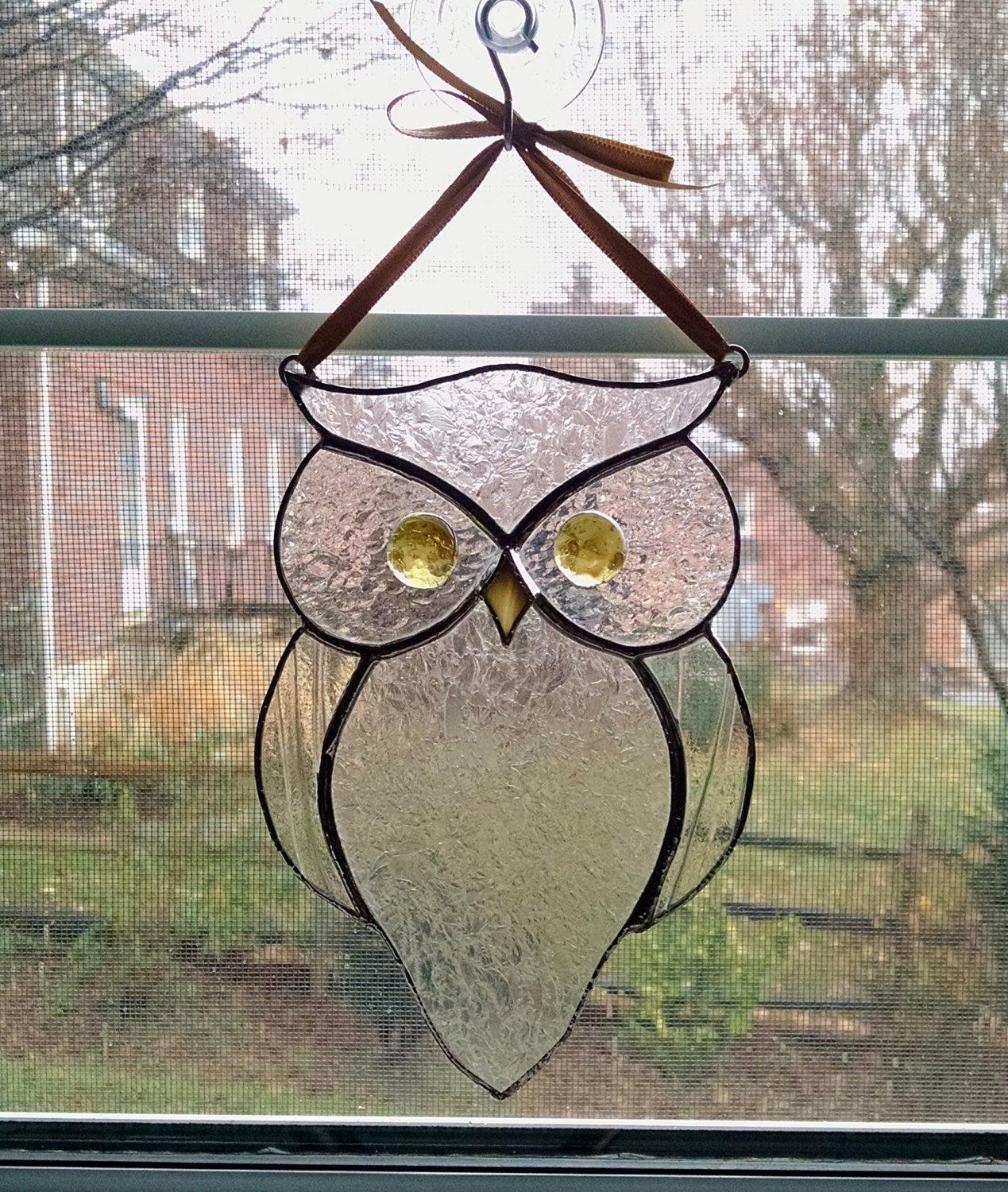 Clear Stained Glass Owl Suncatcher, Custom Colors Available
