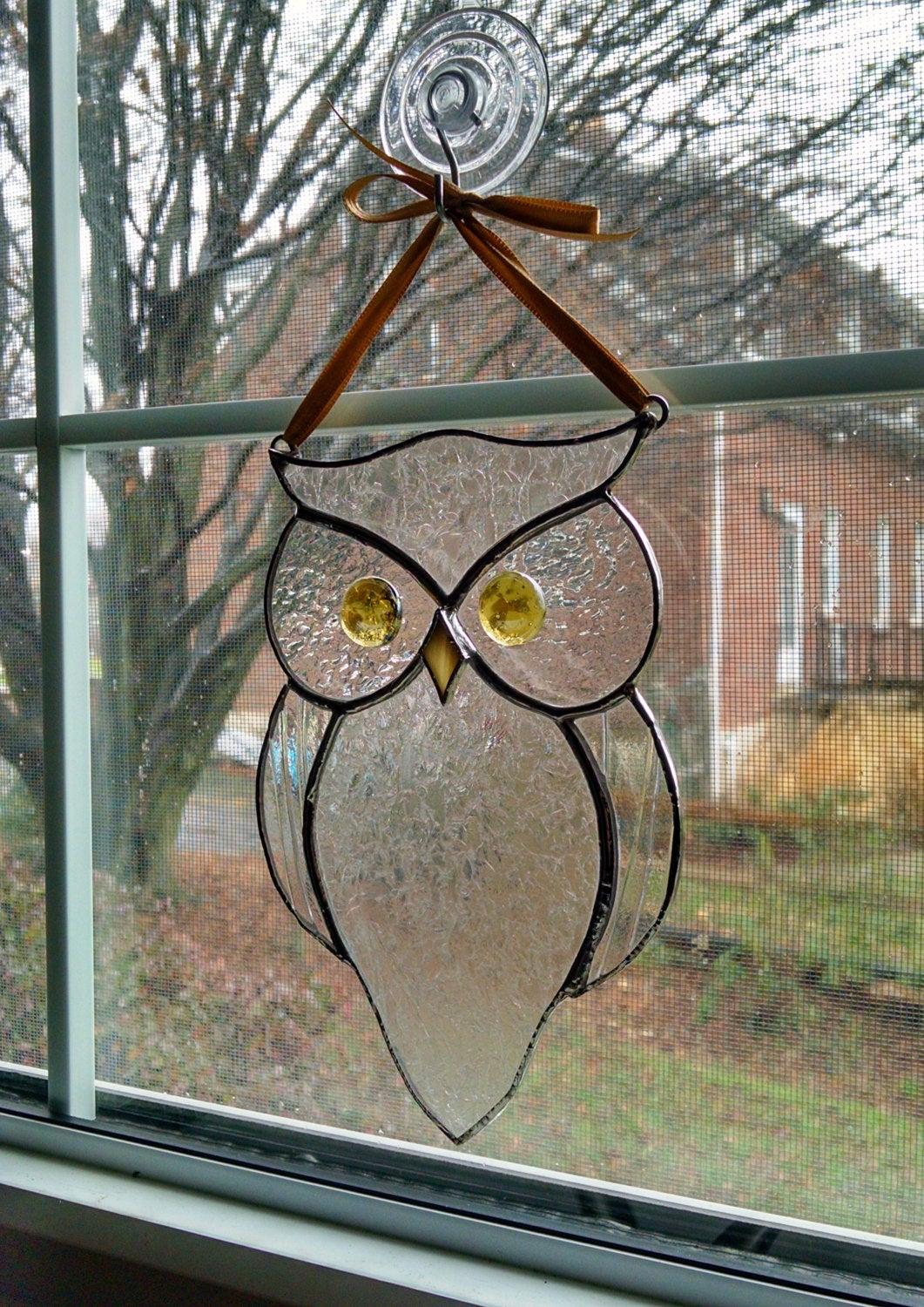 Clear Stained Glass Owl Suncatcher, Custom Colors Available