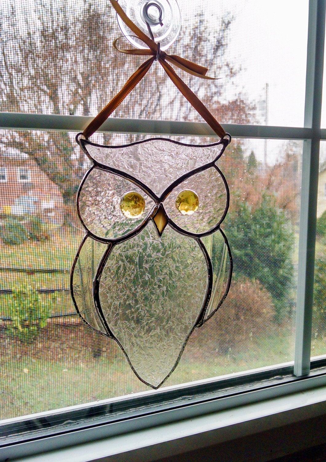 Clear Stained Glass Owl Suncatcher, Custom Colors Available