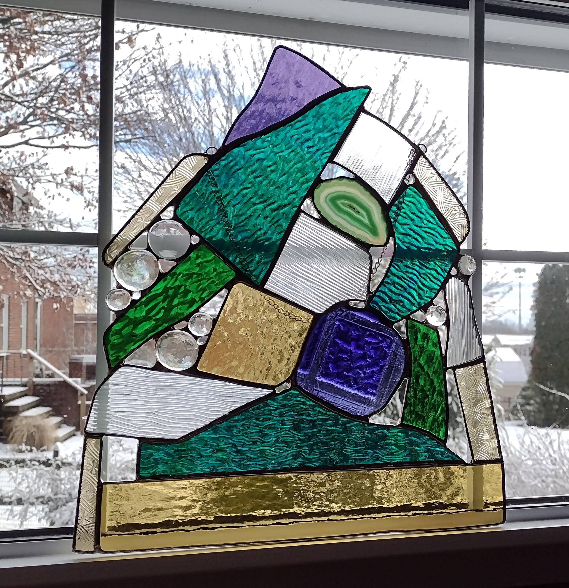 Abstract Geometric Stained Glass Window Panel