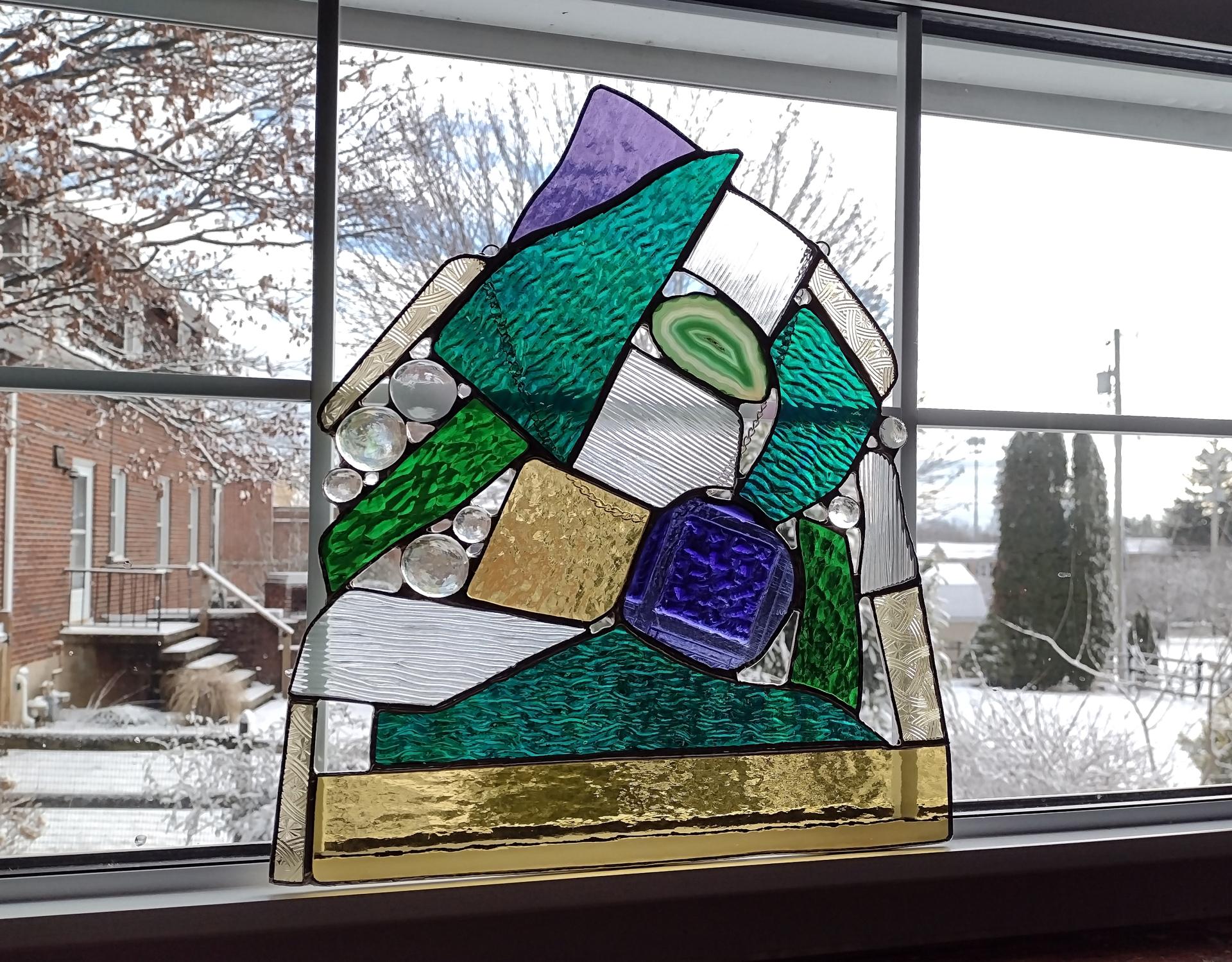 Abstract Geometric Stained Glass Window Panel