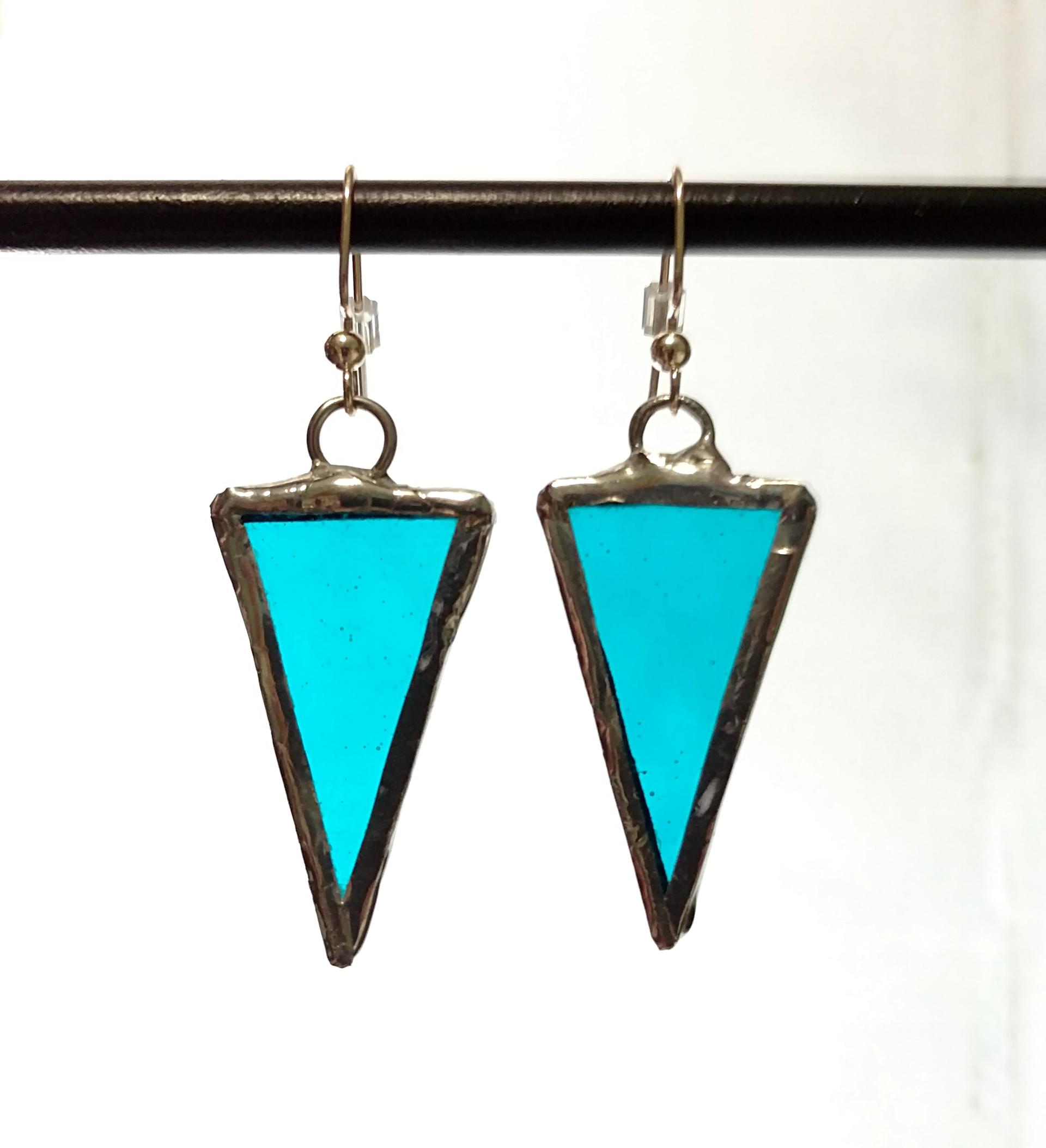 Aqua Blue Textured Stained Glass Earrings