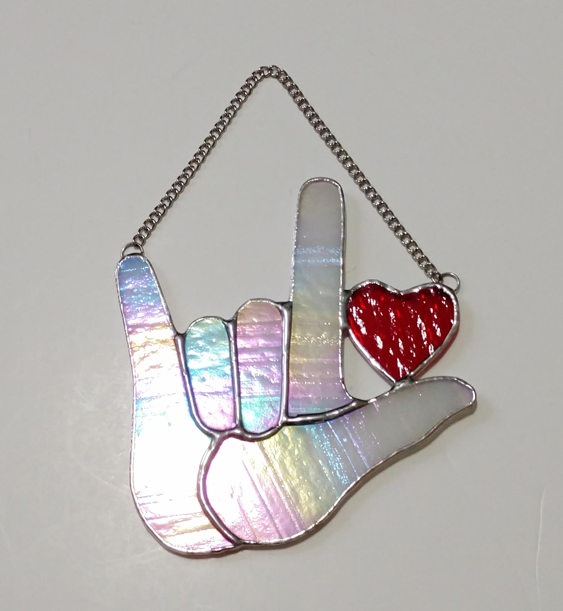 ASL I Love You Stained Glass Suncatcher, Sign Language Love, Custom Colors Available 