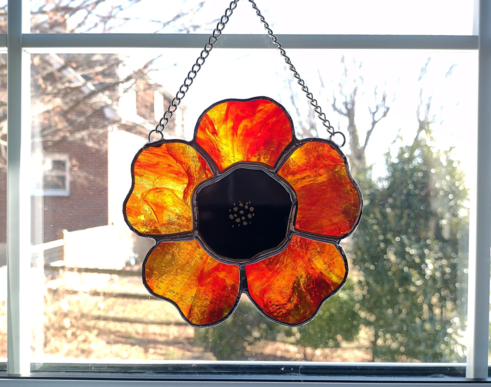 Stained Glass Red Poppy Flower Suncatcher