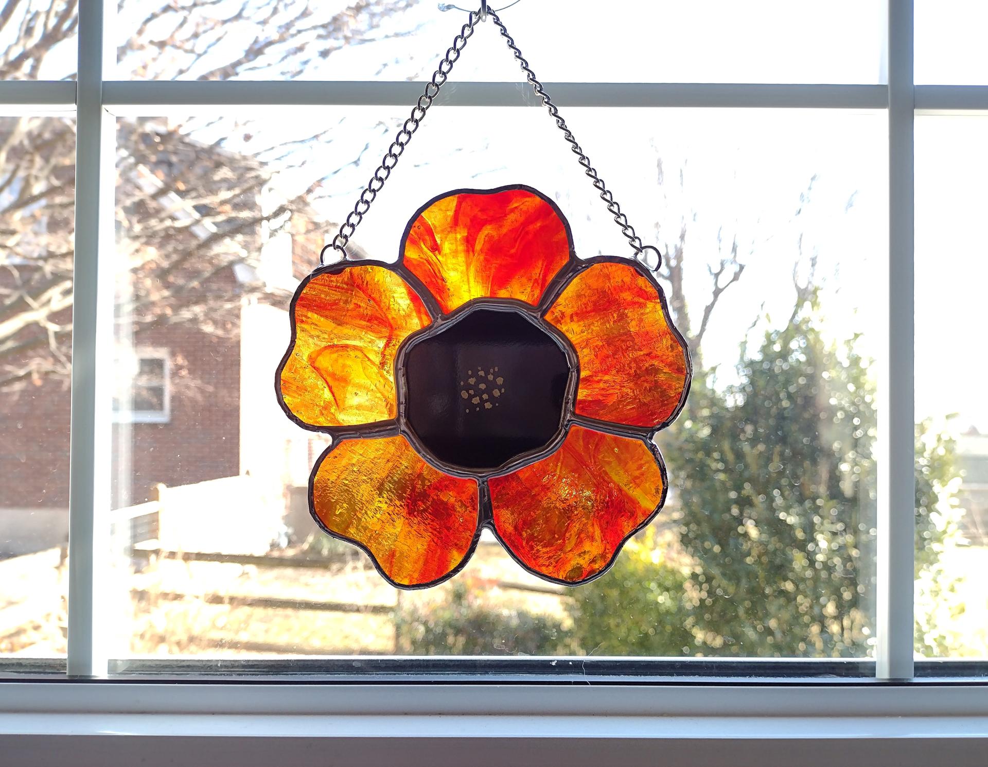 Stained Glass Red Poppy Flower Suncatcher