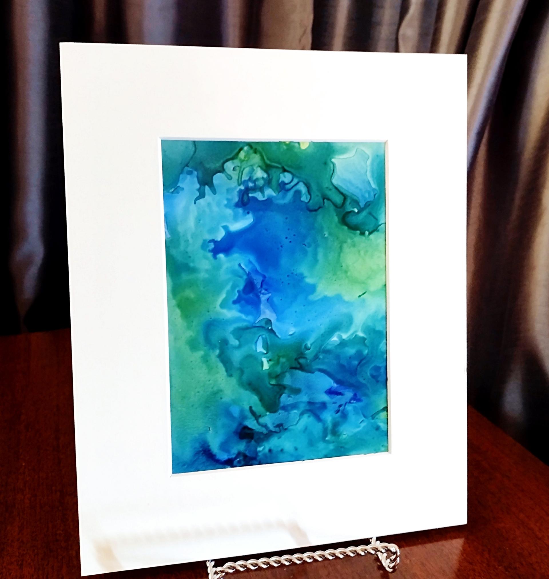 Alcohol Ink Painting Grouping, Set of 2, Blue and Green Pearlized