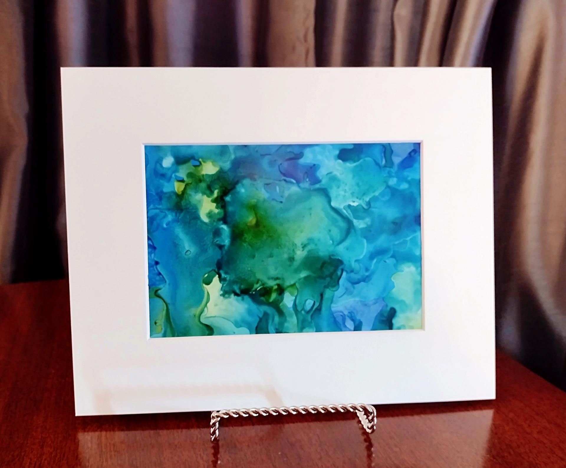 Alcohol Ink Painting Grouping, Set of 2, Blue and Green Pearlized