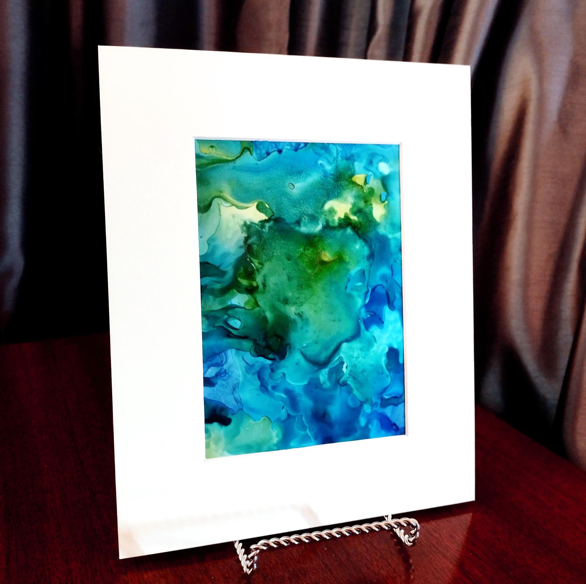 Alcohol Ink Painting Grouping, Set of 2, Blue and Green Pearlized