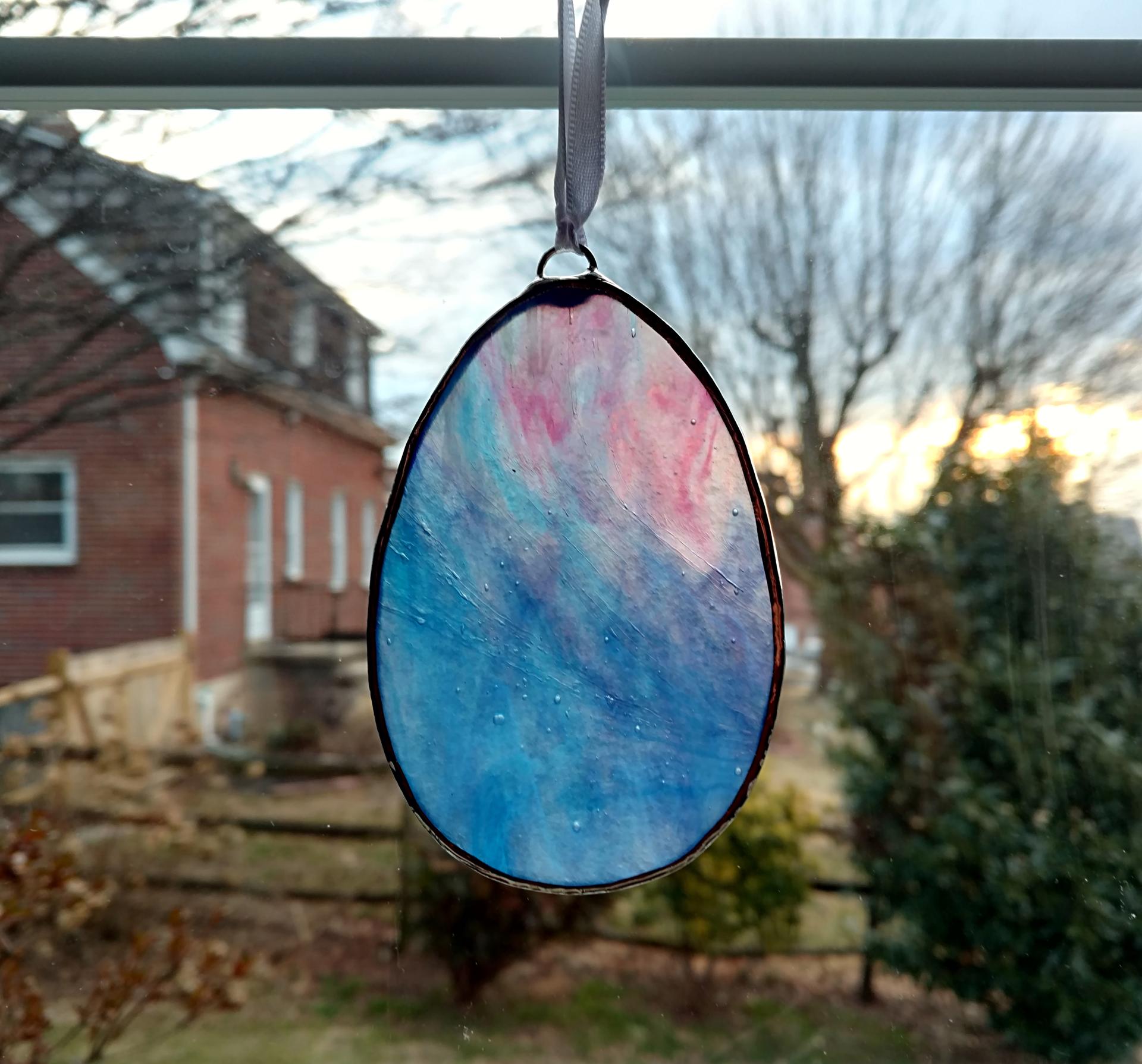 Stained Glass Easter Egg Suncatcher, Blue and Pink Swirl