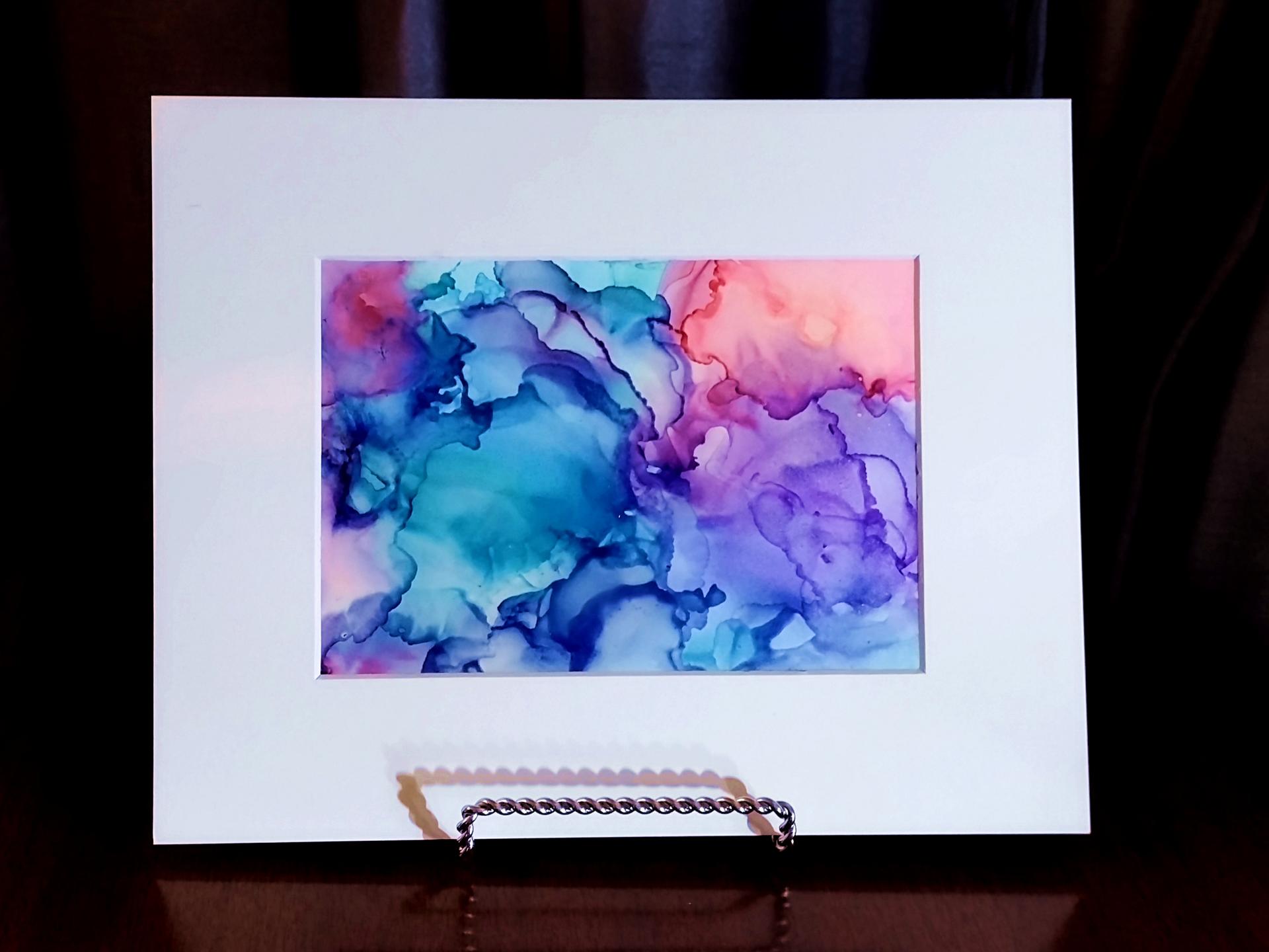 Alcohol Ink Painting, 5 x 7 Matted to 8 x 10, Blue Pink and Purple Abstract Art