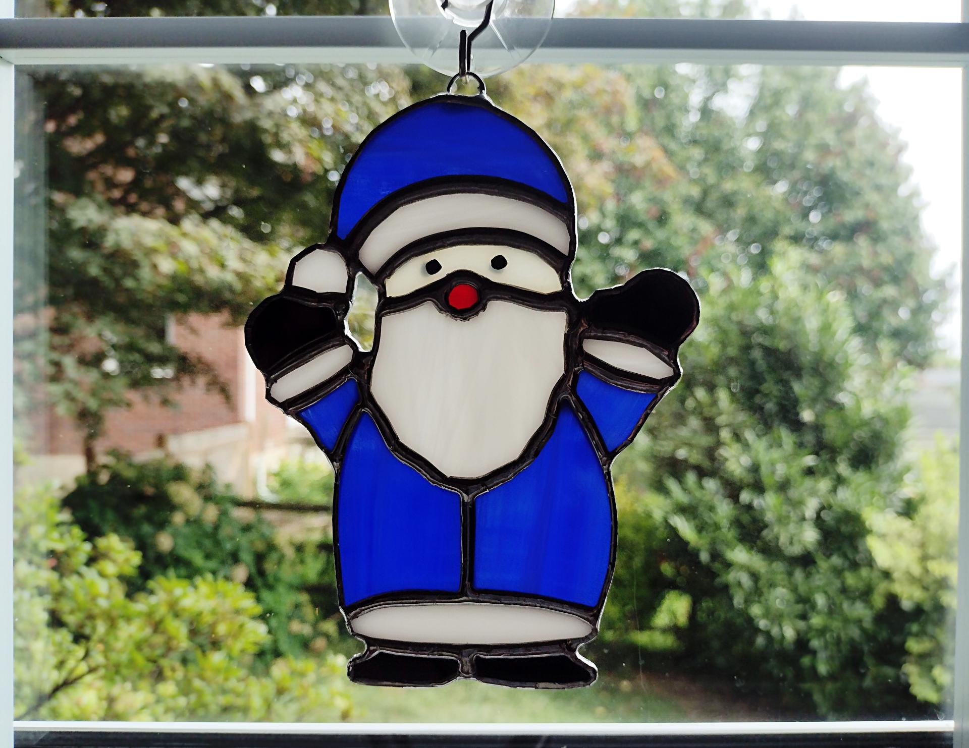 Stained Glass Santa Clause Suncatcher--Blue