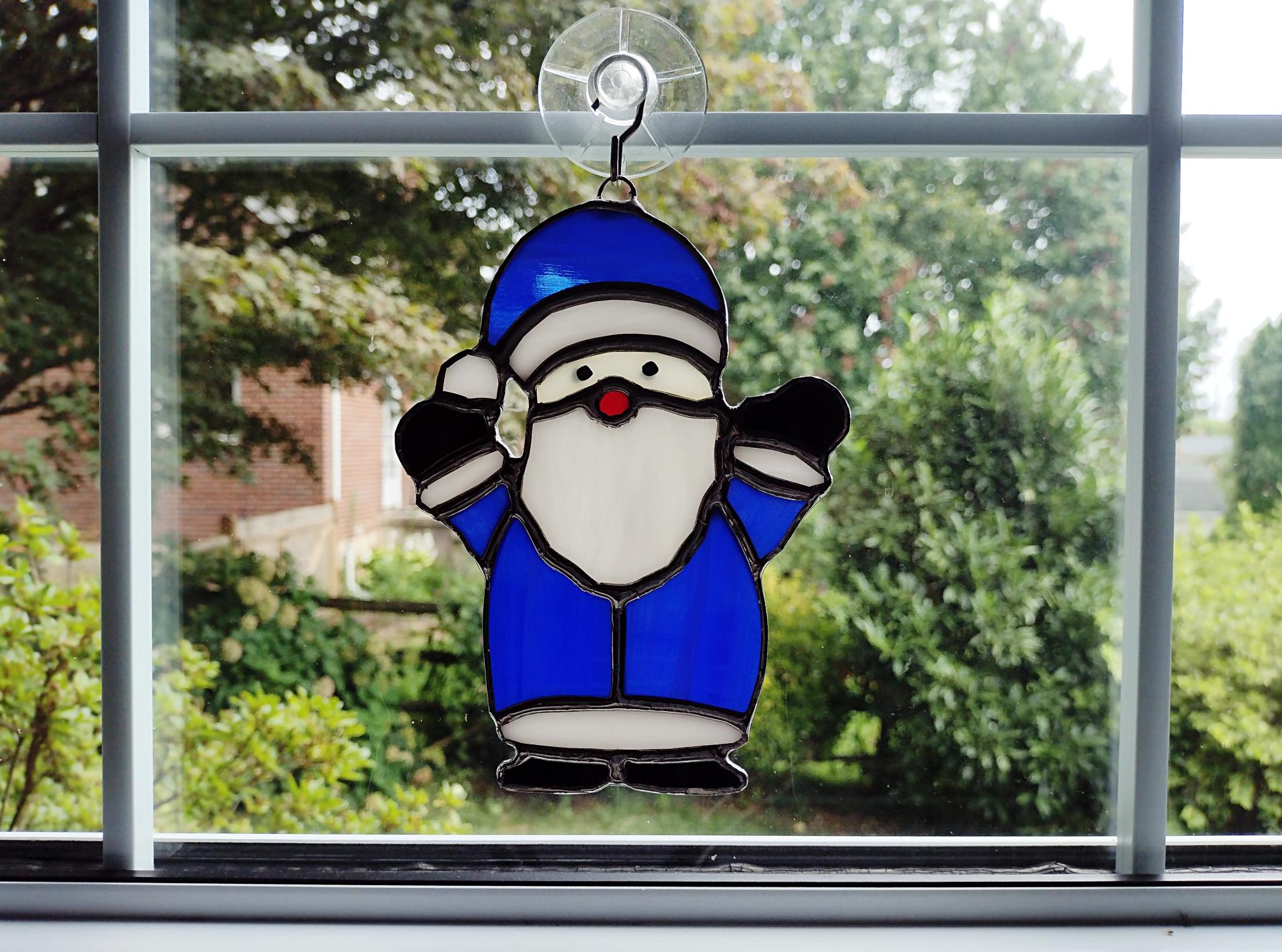 Stained Glass Santa Clause Suncatcher--Blue