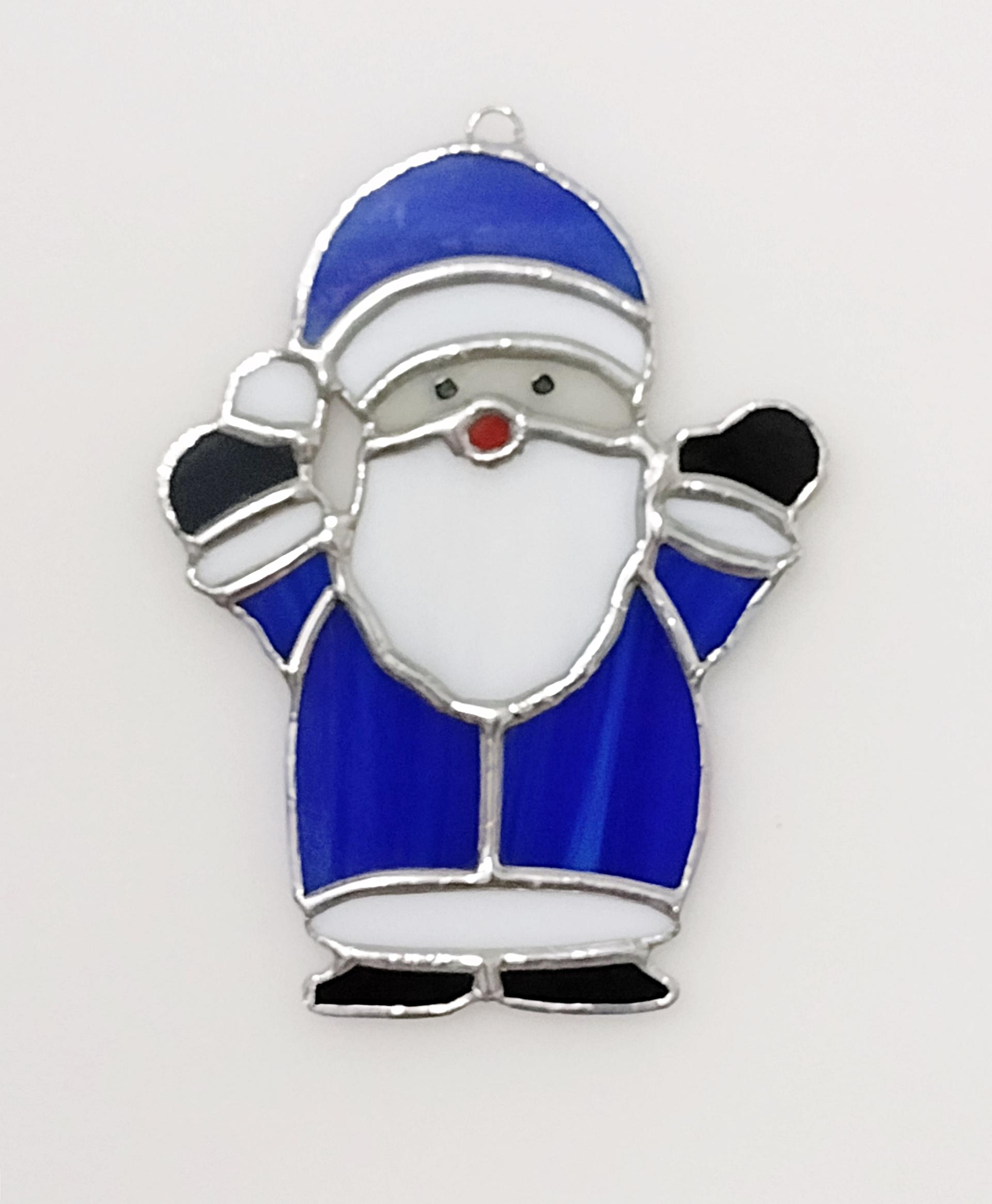 Stained Glass Santa Clause Suncatcher--Blue