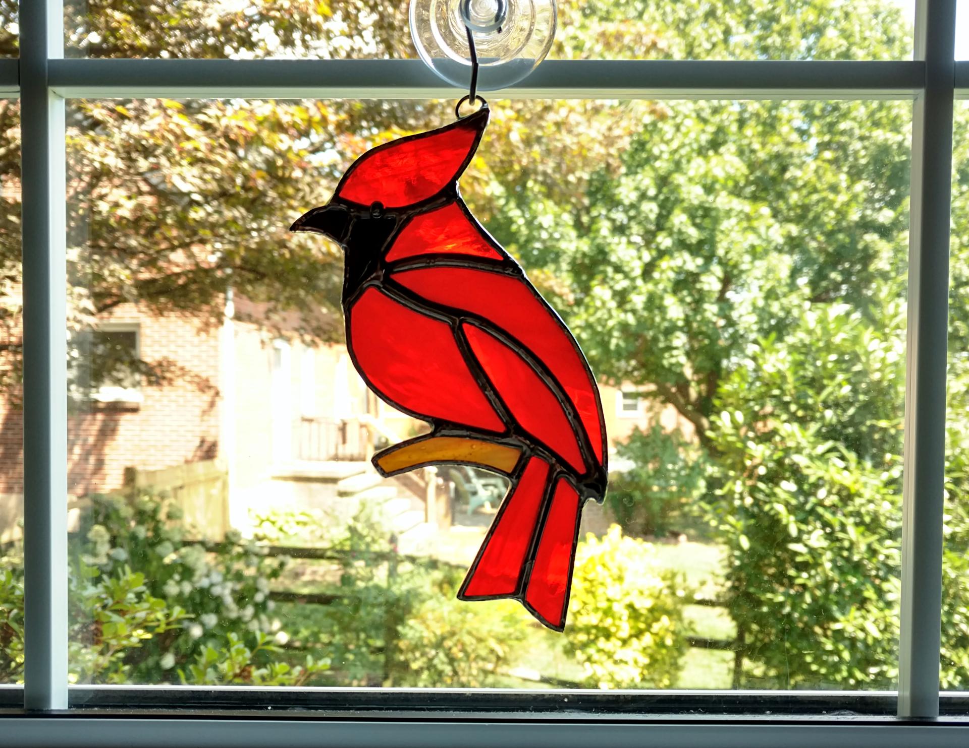 Stained Glass Cardinal Suncatcher, Red Bird