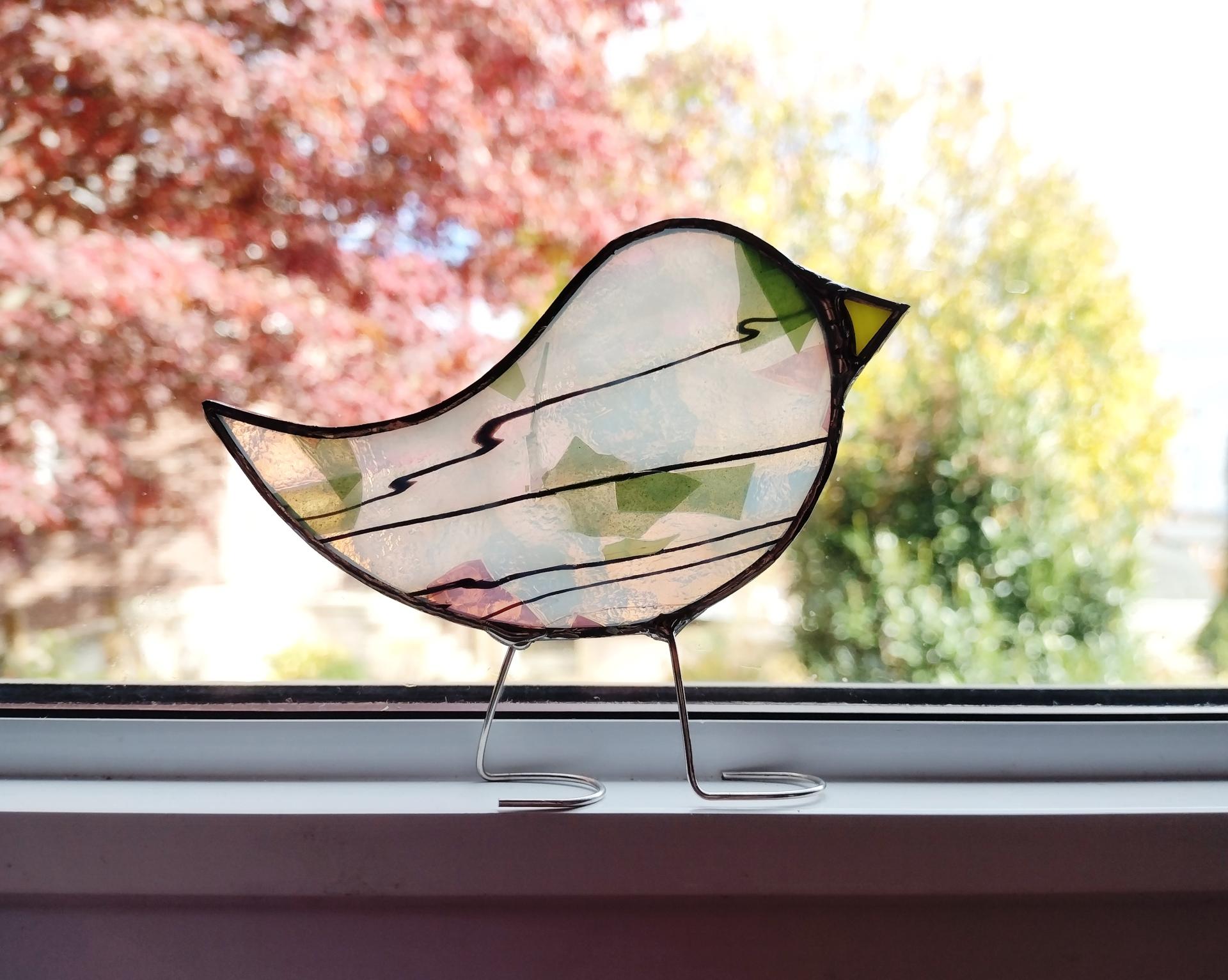 Stained Glass Standing Bird, Confetti Glass