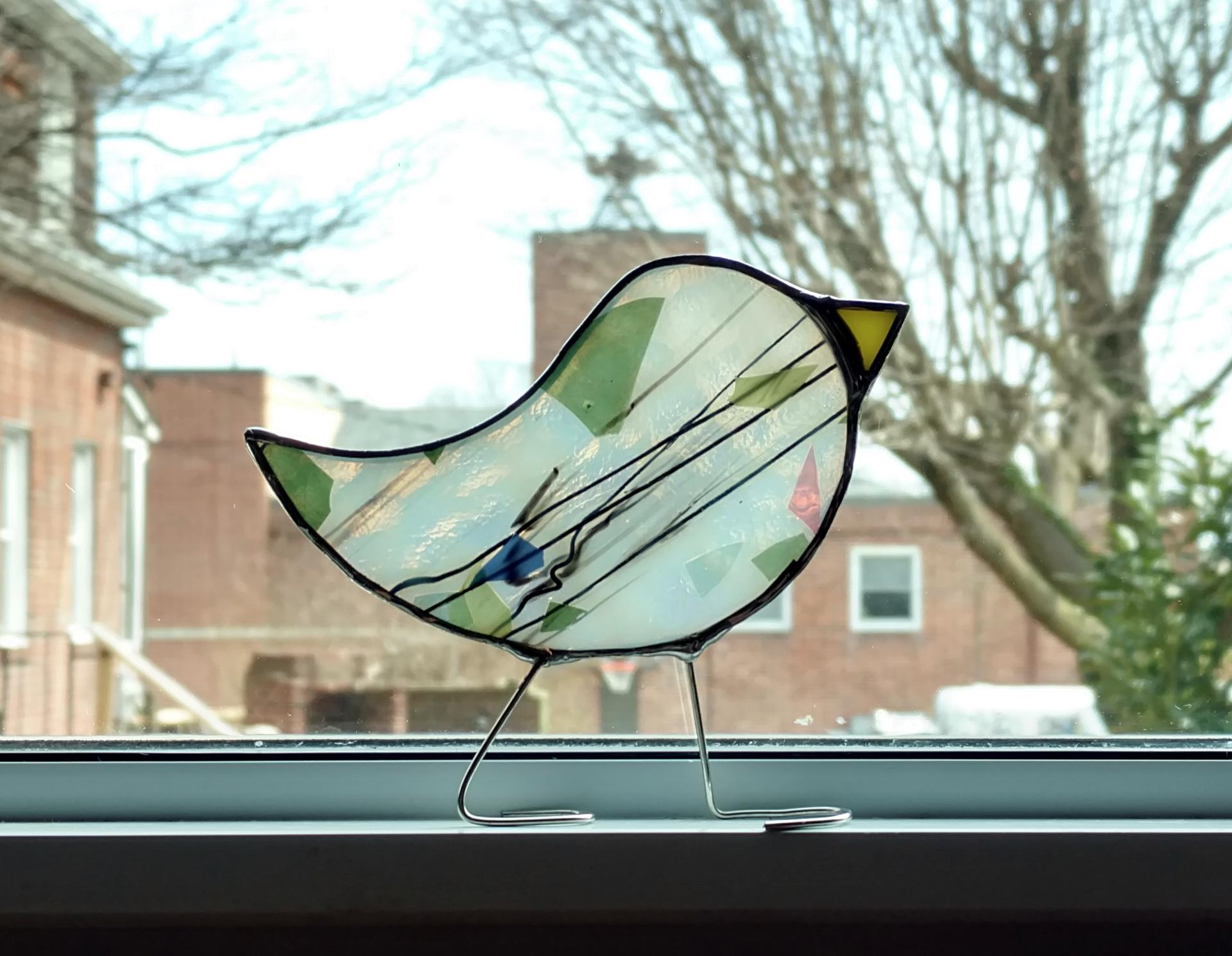 Stained Glass Standing Bird, Confetti Glass