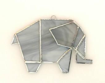 Stained Glass Elephant Suncatcher, Gray or Blue