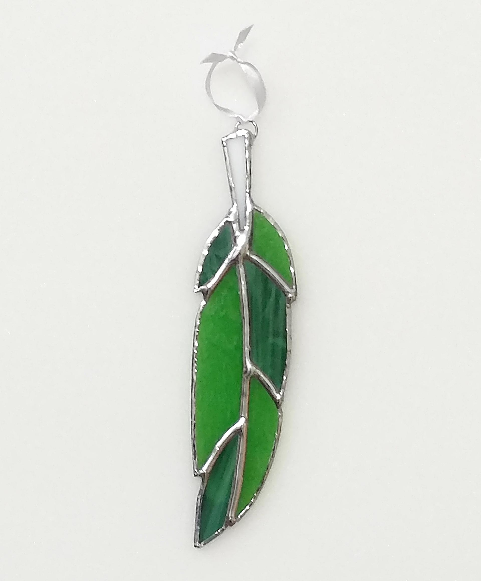 Stained Glass Feather Suncatcher, Green