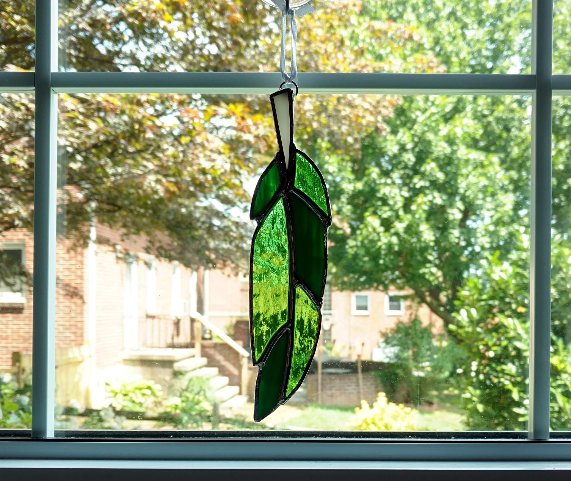 Stained Glass Feather Suncatcher, Green