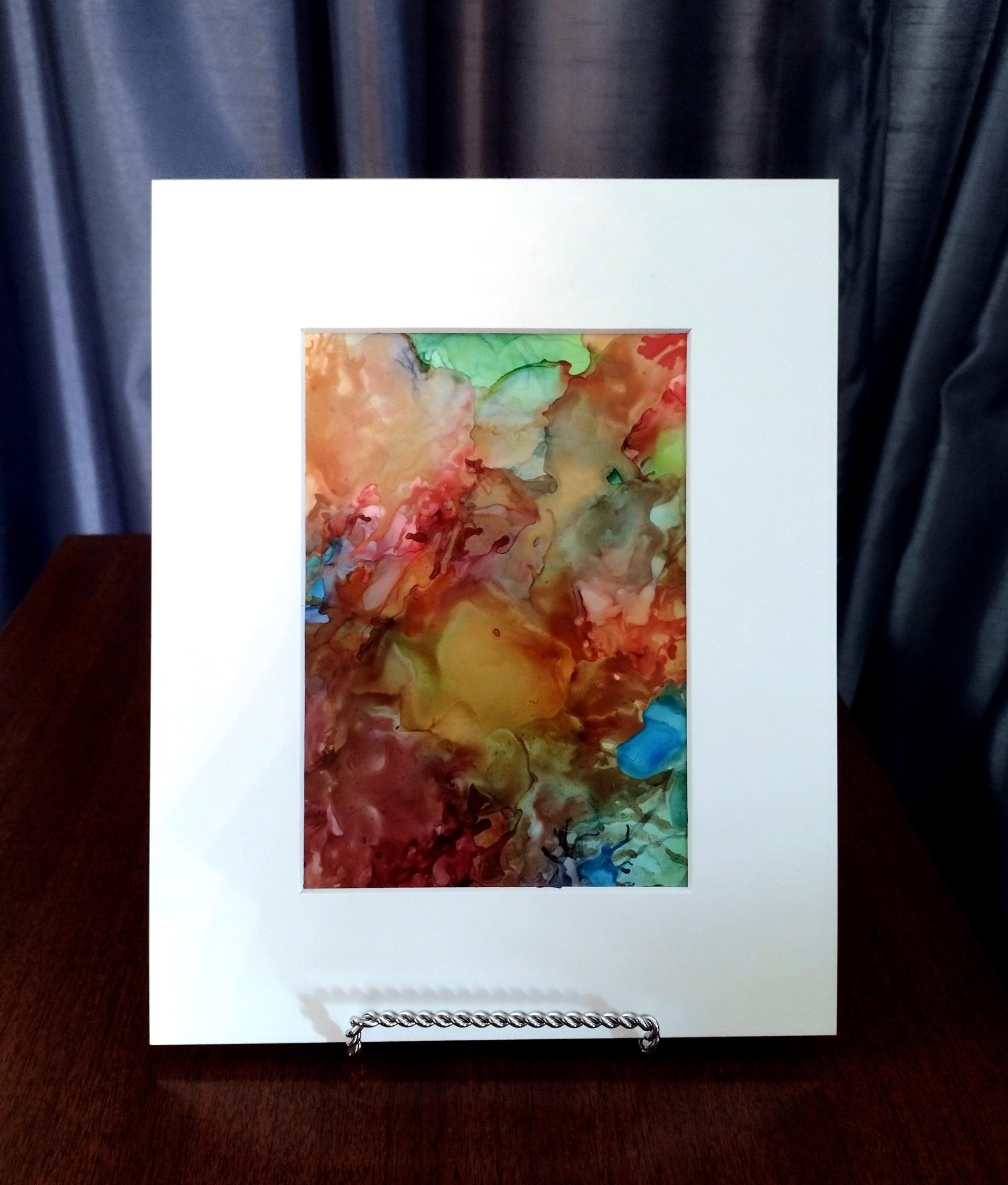 Alcohol Ink Painting, 5 x 7 Matted to 8 x 10, Rainbow Metallic Abstract Art