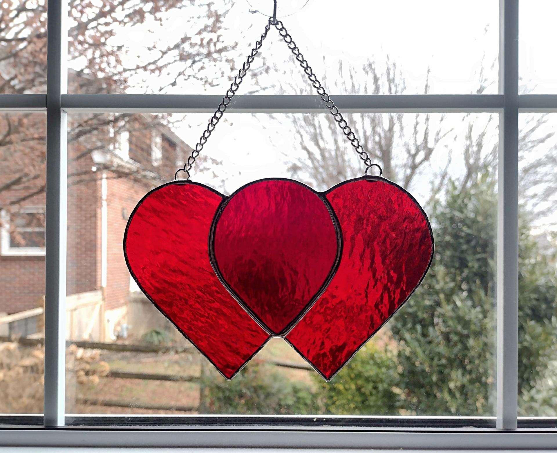 Entwined Hearts Stained Glass Suncatcher, Custom Colors Available